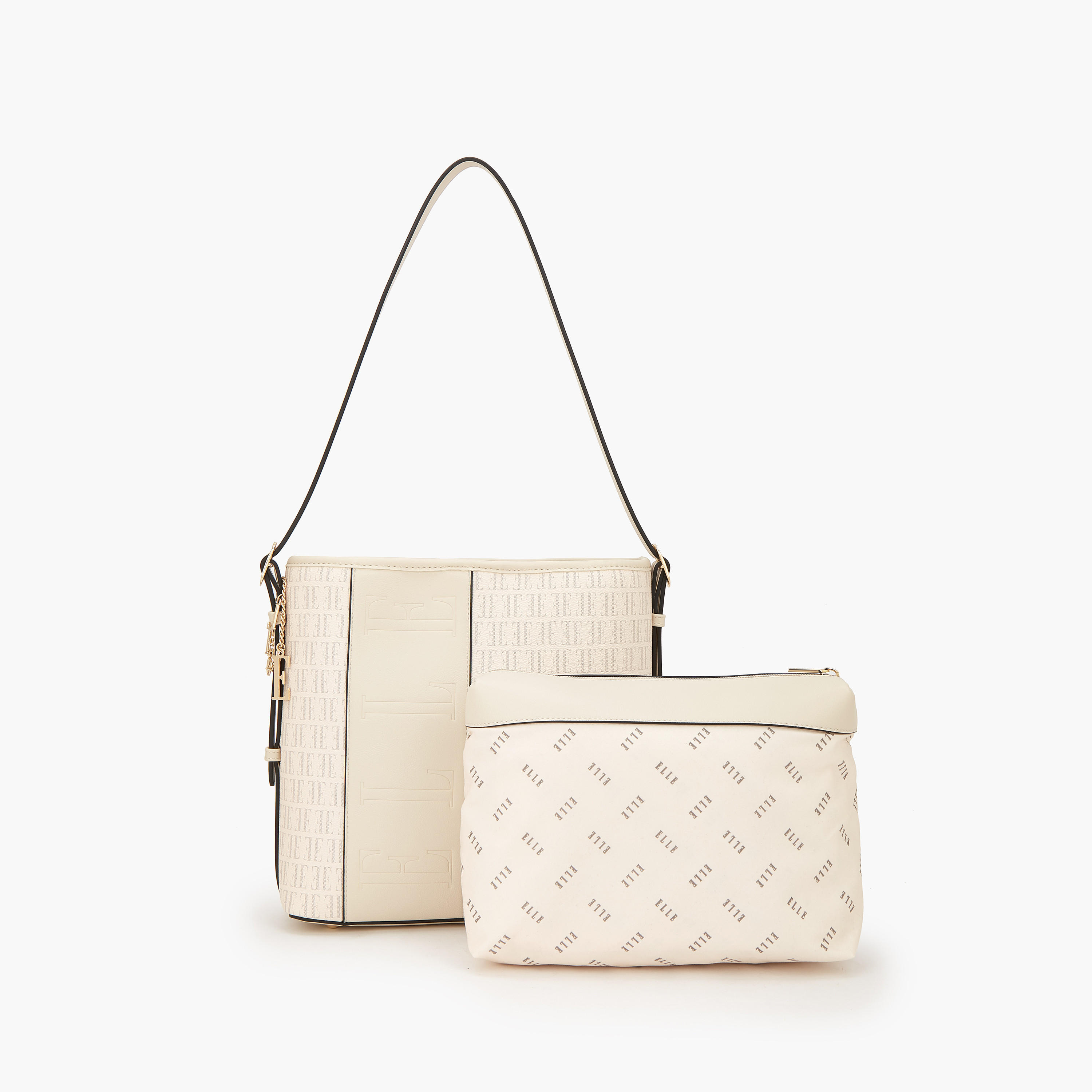Elle Monogram Print Shoulder Bag with Pouch-women-bagsandwallets-handbags-image-1