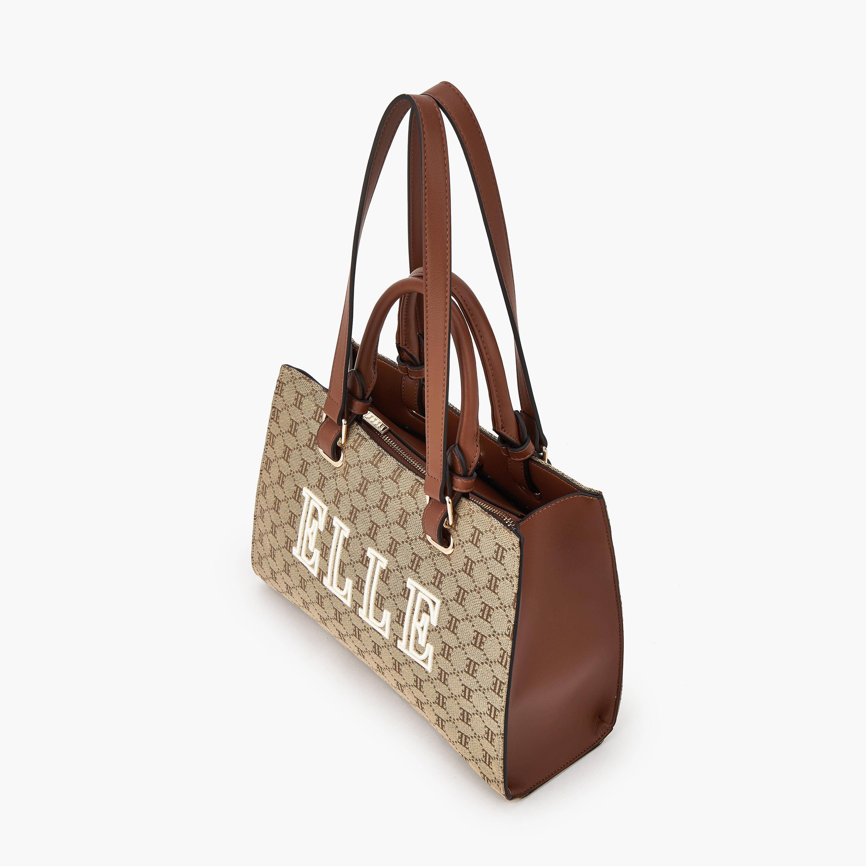 شنطة توتي بنمط مونوجرام بارز الملمس ومقبض مزدوج من إيل-women-bagsandwallets-handbags-image-4