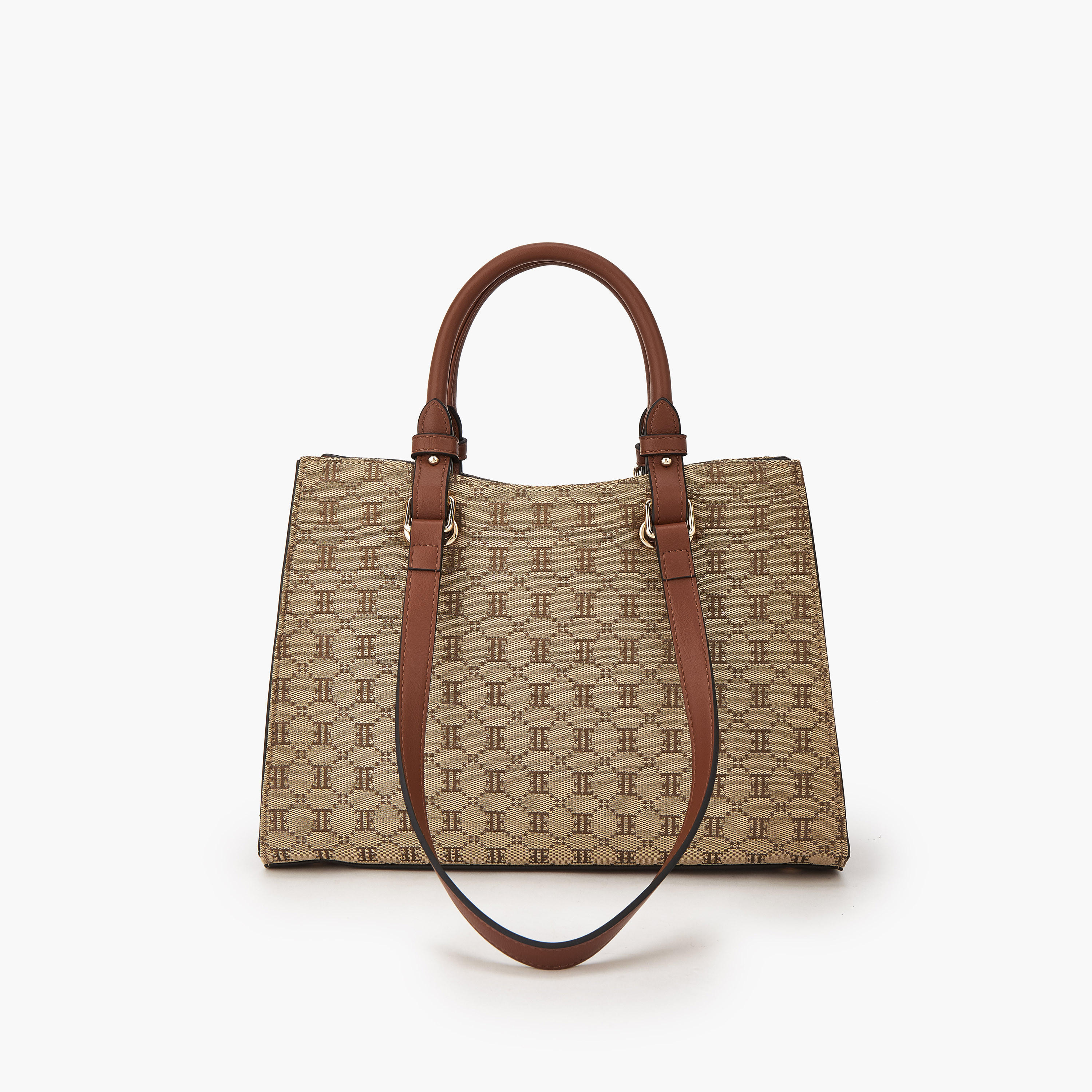 شنطة توتي بنمط مونوجرام بارز الملمس ومقبض مزدوج من إيل-women-bagsandwallets-handbags-image-3