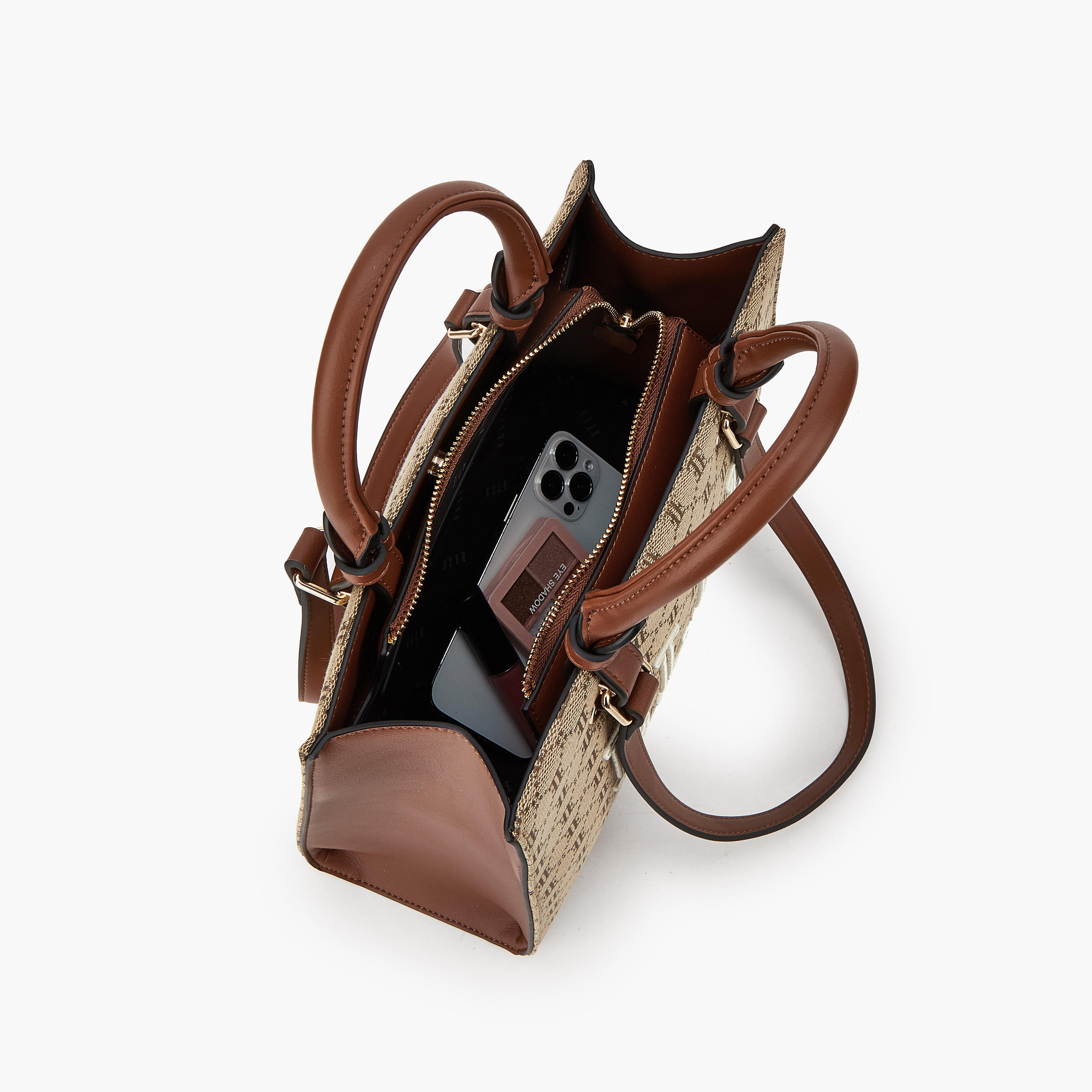 شنطة توتي بنمط مونوجرام بارز الملمس ومقبض مزدوج من إيل-women-bagsandwallets-handbags-image-1