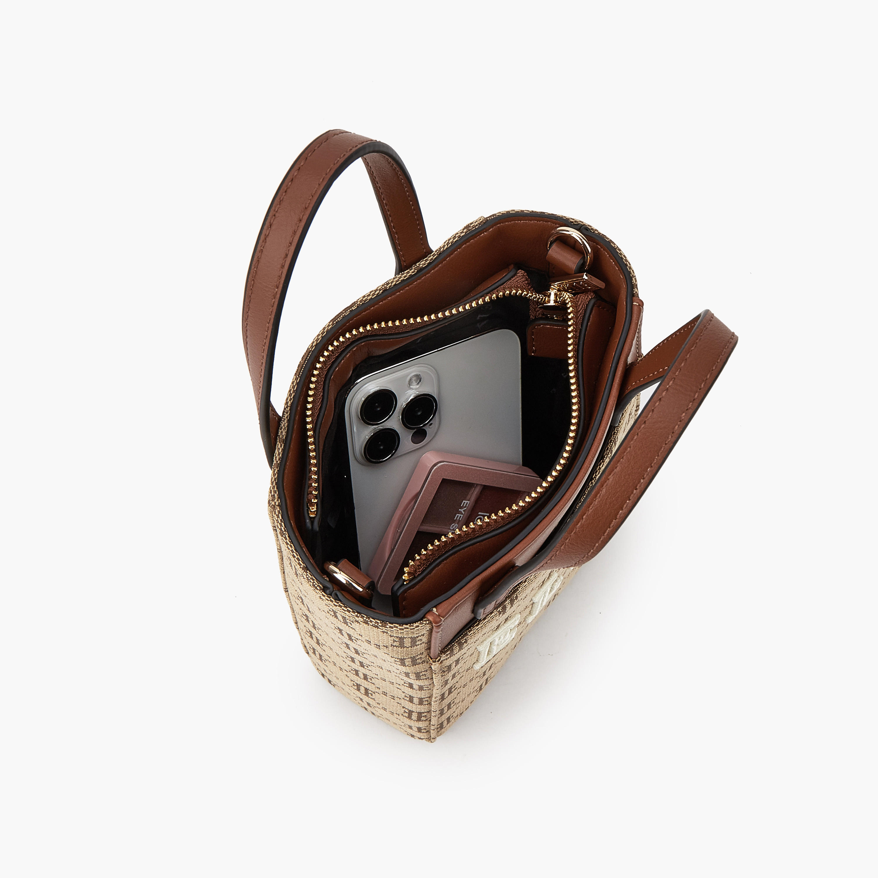 شنطة كروس بودي بنمط مونوجرام بارز الملمس وحزام قابل للفصل من إيل-women-bagsandwallets-handbags-image-1