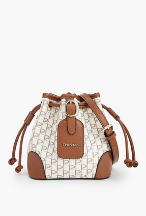 Paprika Monogram Print Bucket Bag with Drawstring Closure-women-image-1