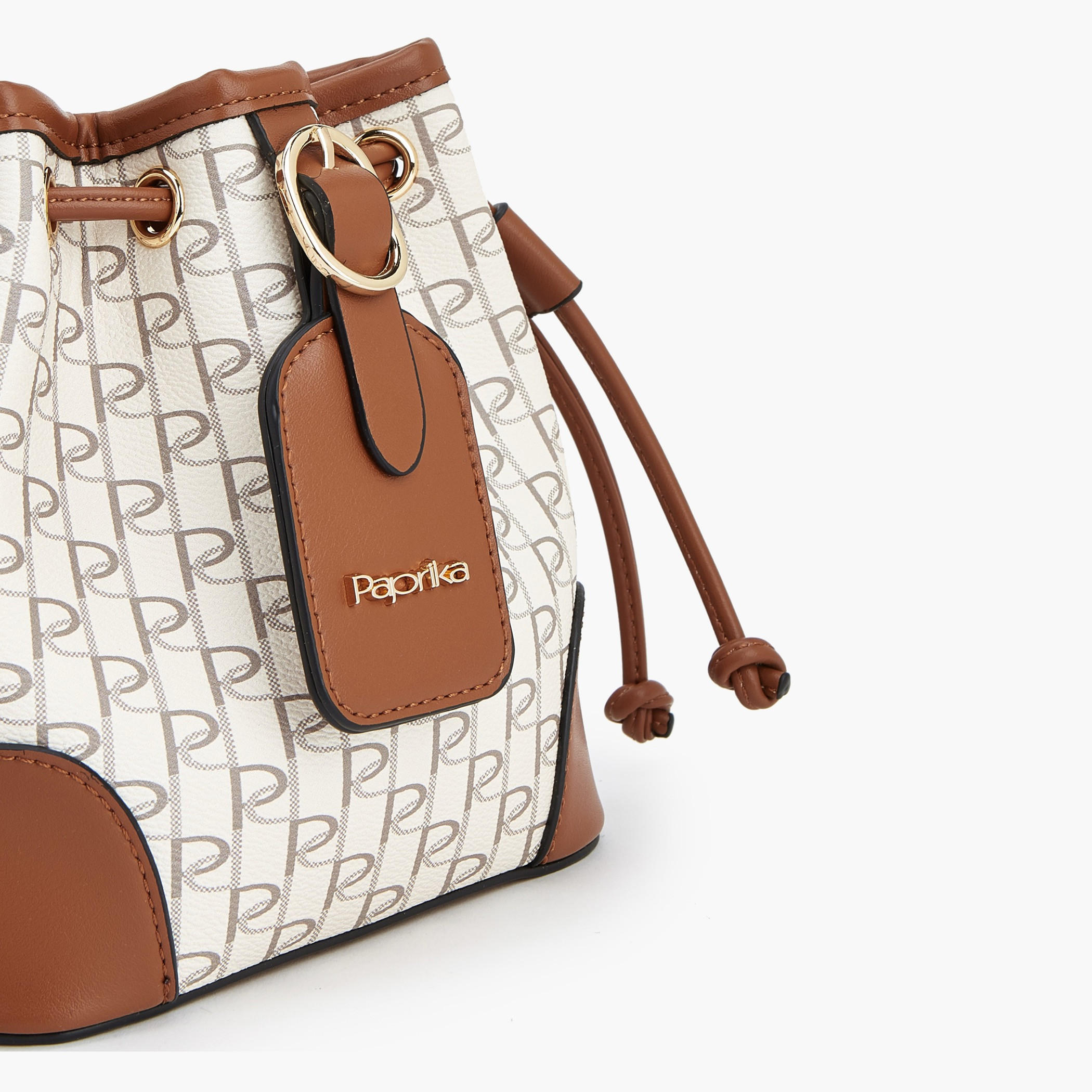 Paprika Monogram Print Bucket Bag with Drawstring Closure-women-bagsandwallets-handbags-image-5