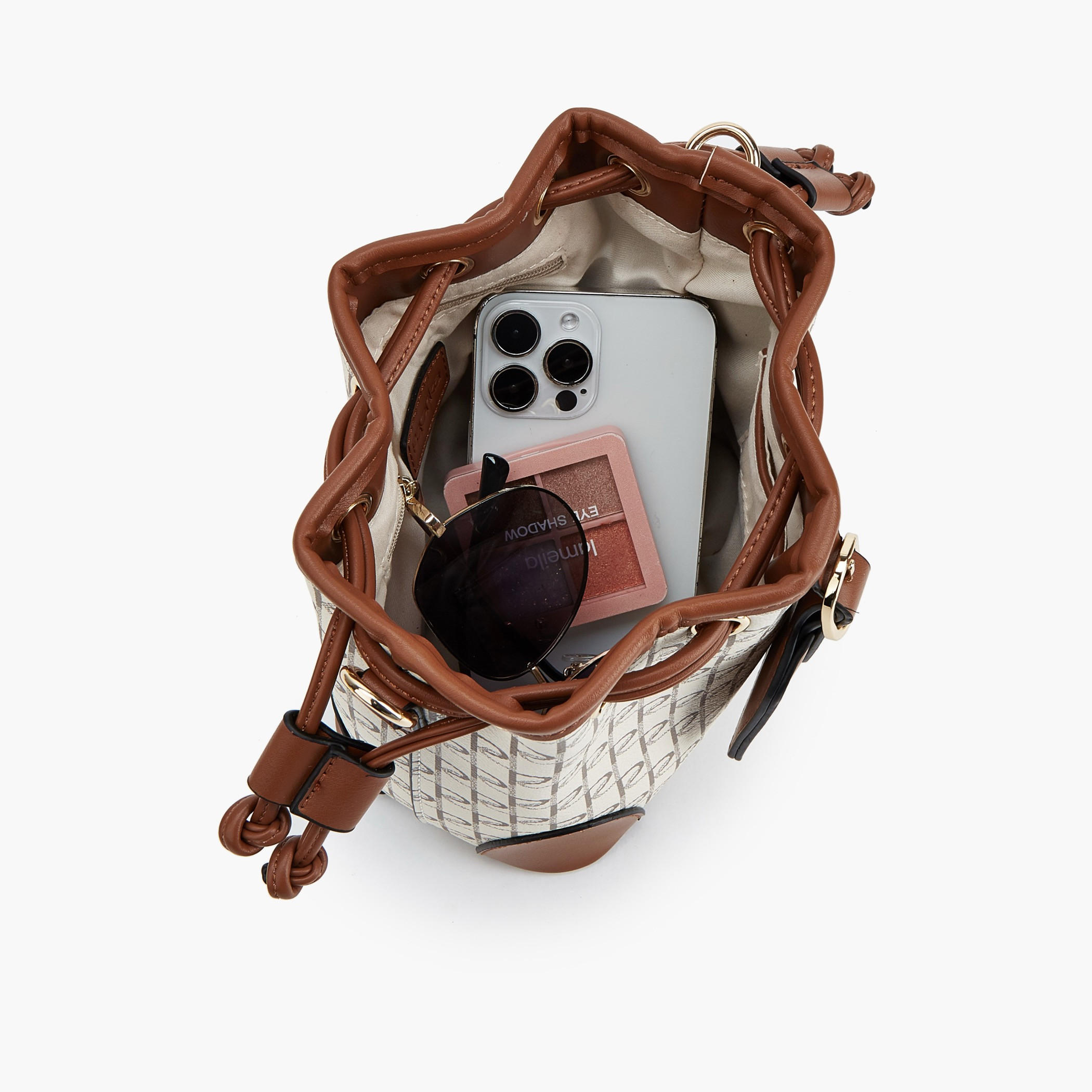 Paprika Monogram Print Bucket Bag with Drawstring Closure-women-bagsandwallets-handbags-image-8