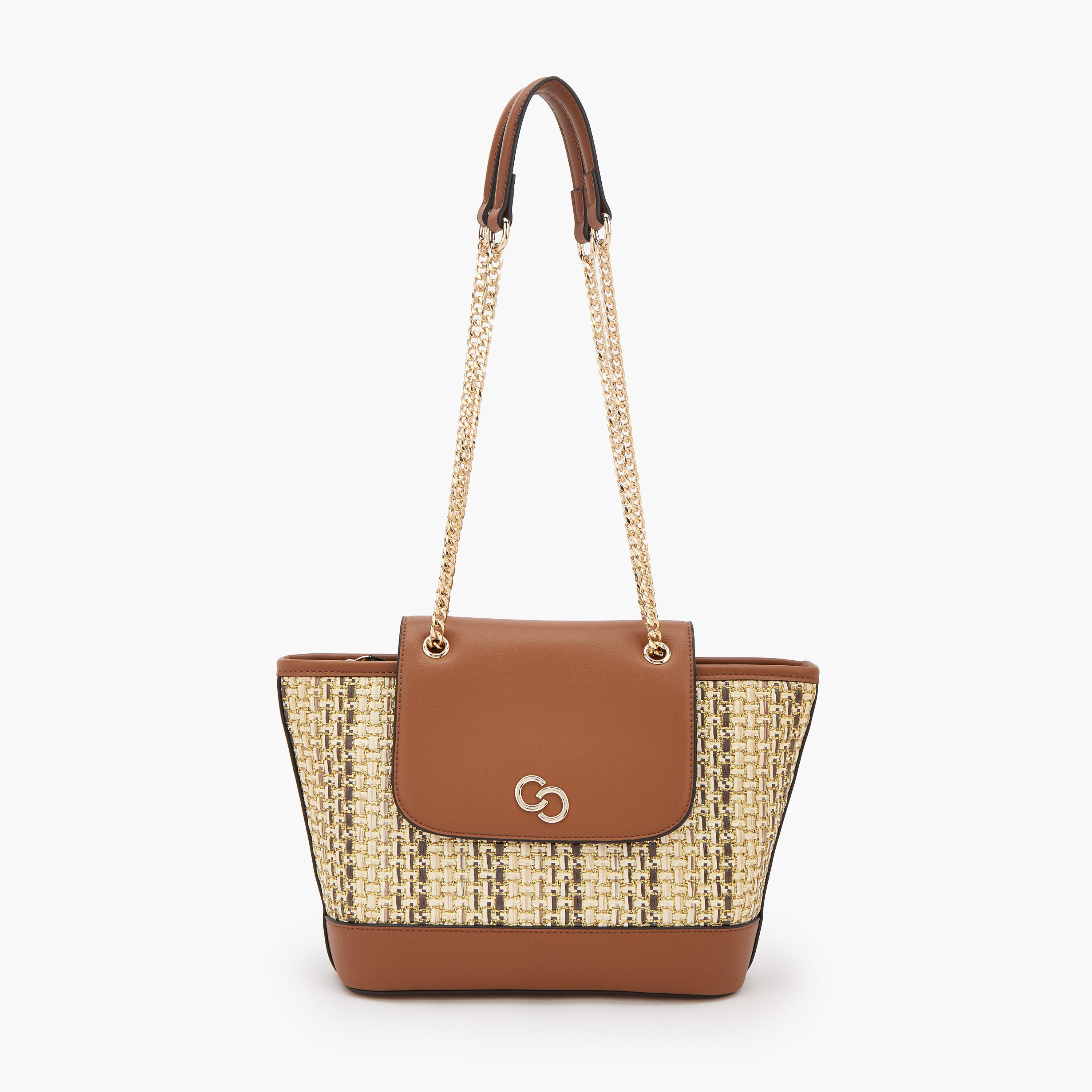 Celeste Textured Tote Bag with Chain Handle-women-bagsandwallets-handbags-image-1