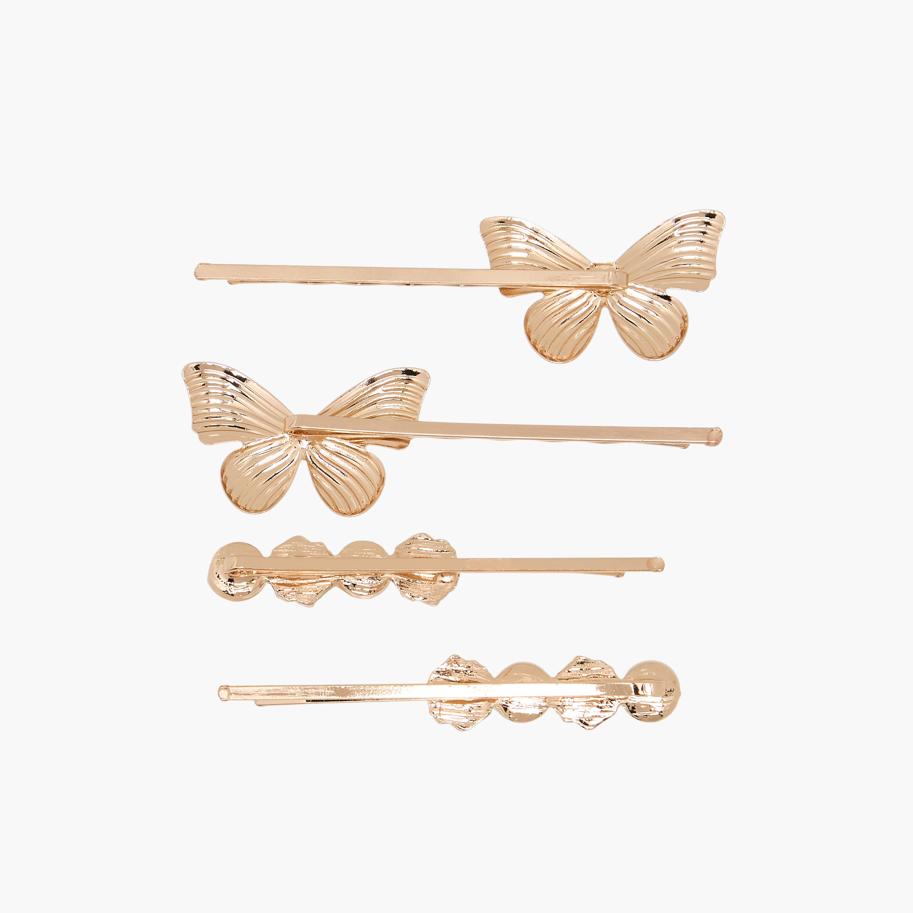 Pack of 4 Metallic Hairpins with Butterfly Embellishments-women-hairaccessories-hairpins-image-3