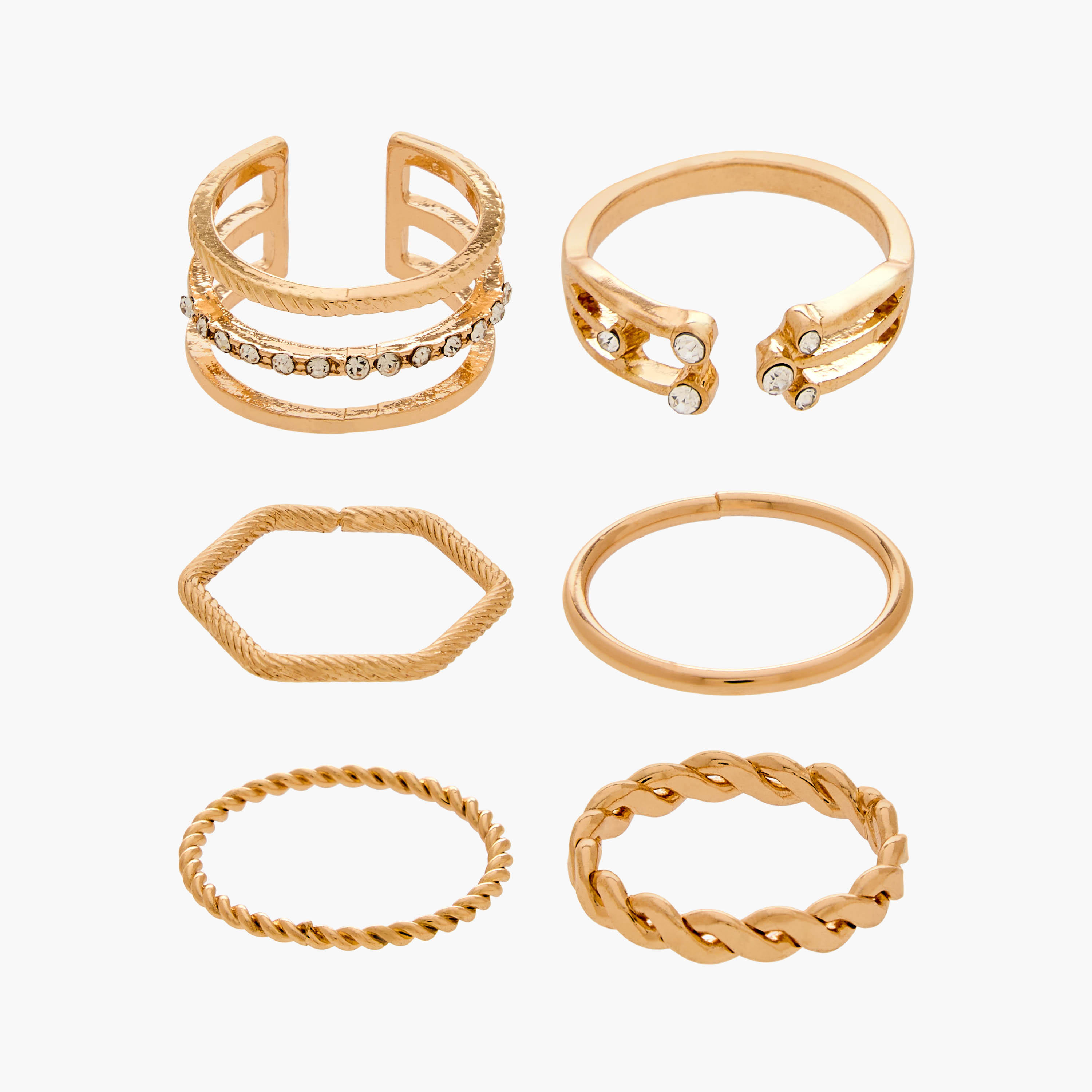 طقم خواتم ذهبية 6 قطع متنوعة-women-watchesandjewellery-jewellery-rings-image-1