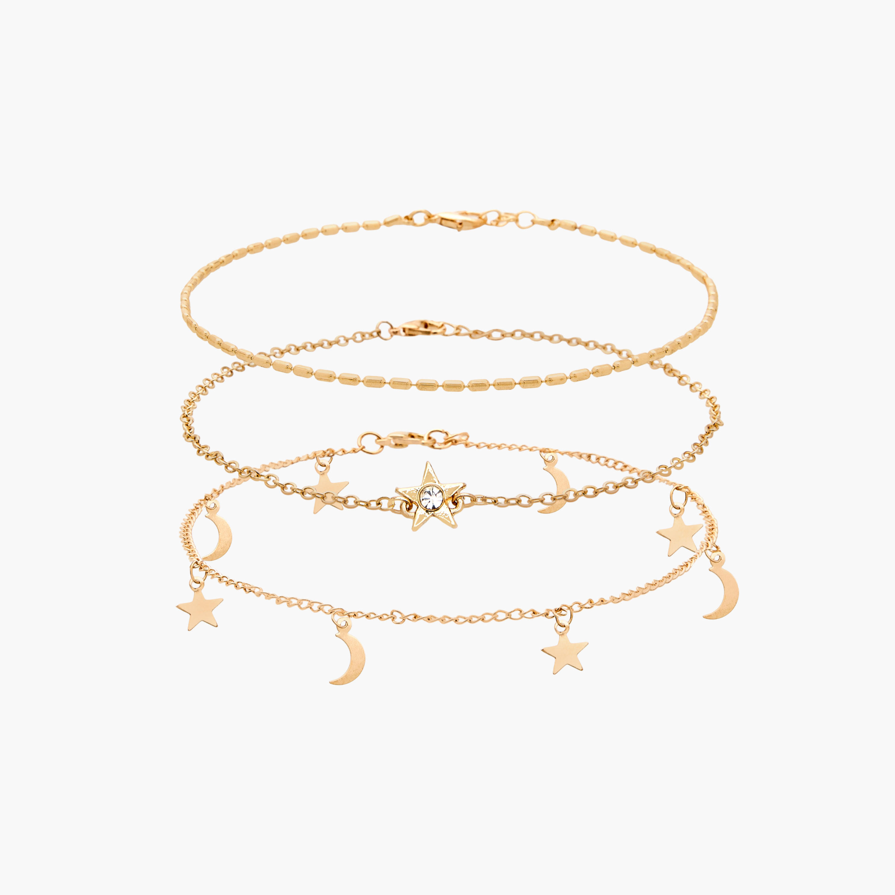 طقم خلاخيل متنوعة بلون ذهبي من 3 قطع-women-watchesandjewellery-jewellery-anklets-image-1