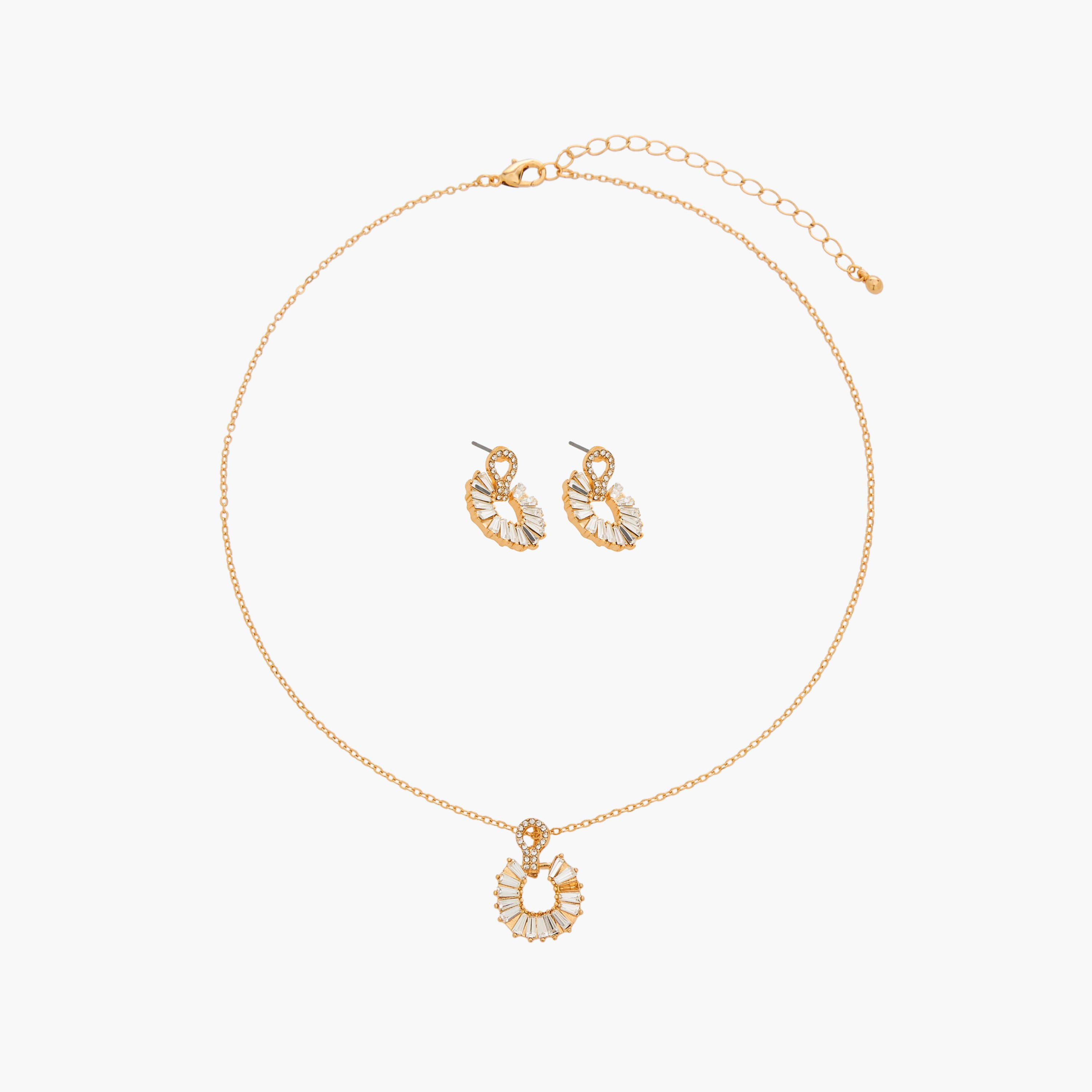 عقد وحلق معدن بتزيينات - طقم من قطعتين-women-watchesandjewellery-jewellery-jewellerysets-image-1