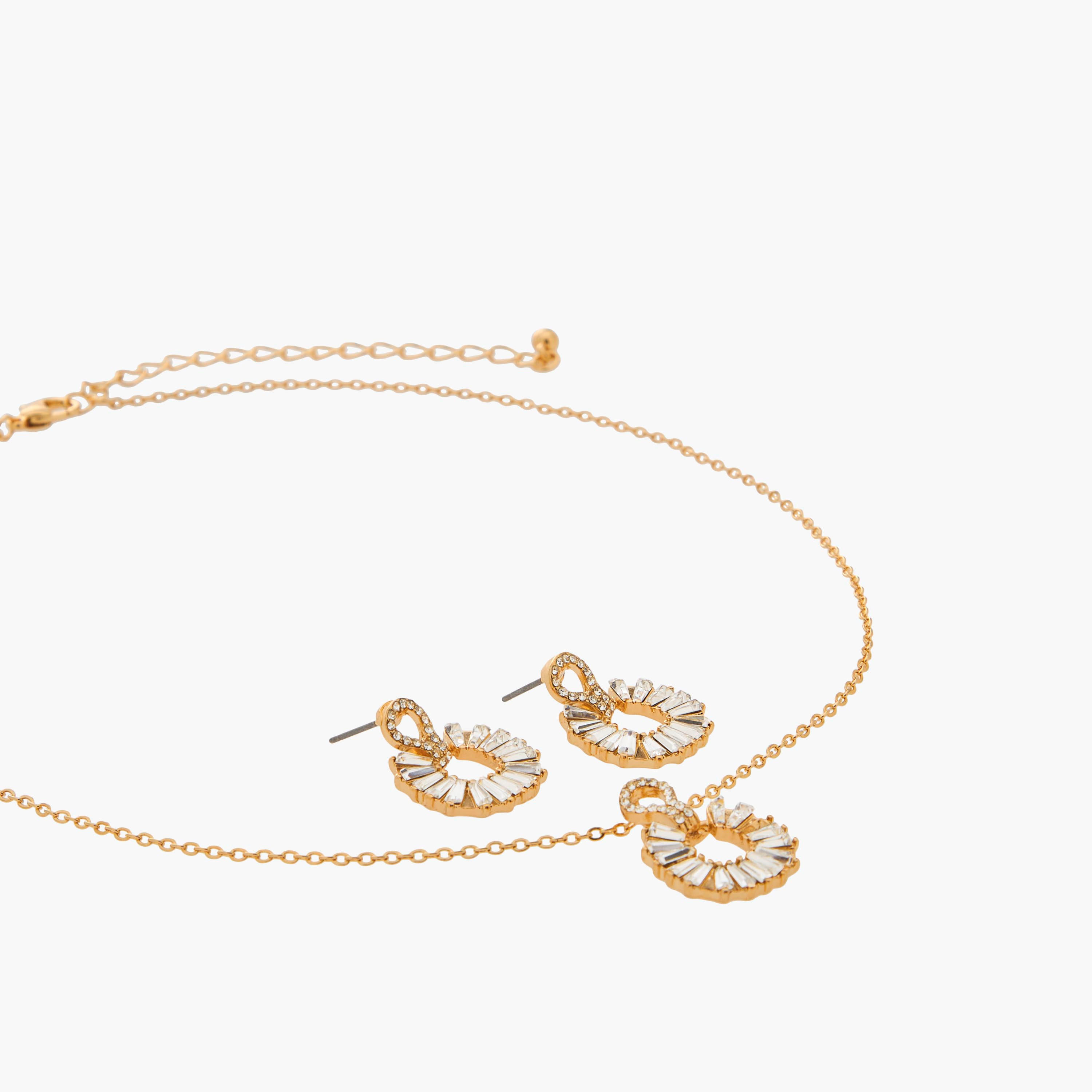 عقد وحلق معدن بتزيينات - طقم من قطعتين-women-watchesandjewellery-jewellery-jewellerysets-image-3