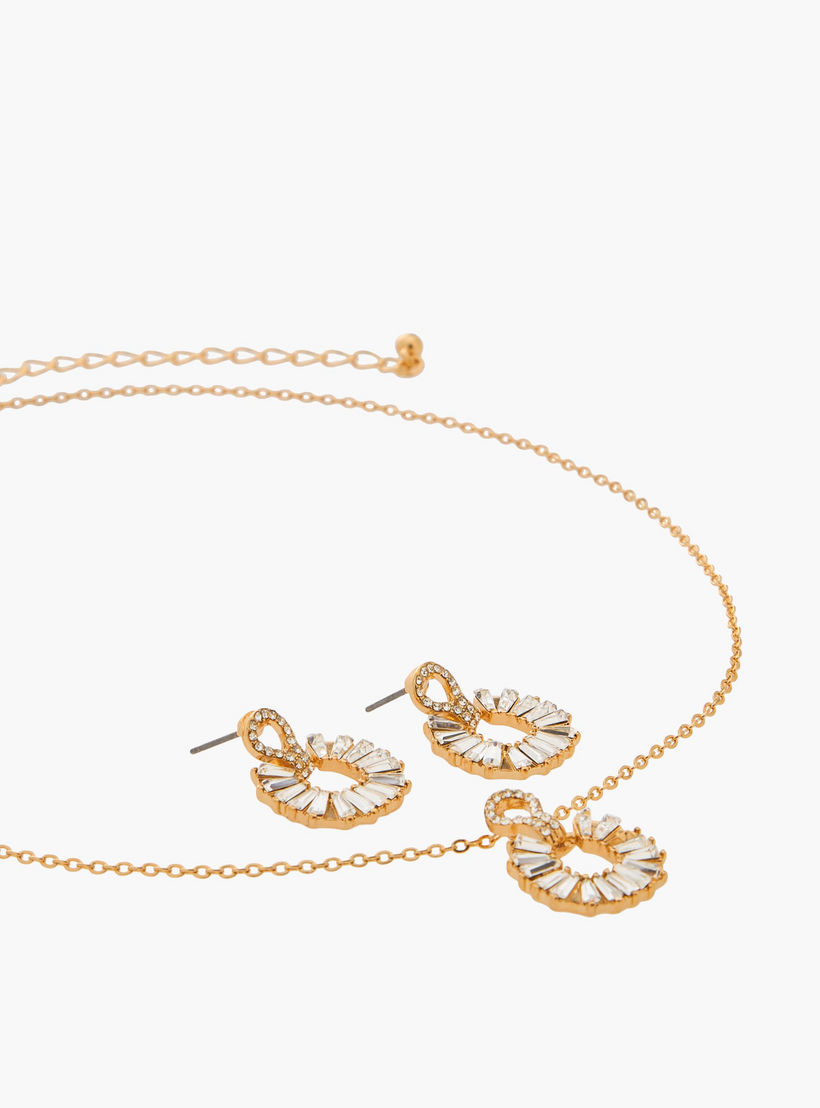 عقد وحلق معدن بتزيينات - طقم من قطعتين-women-watchesandjewellery-jewellery-jewellerysets-image-3