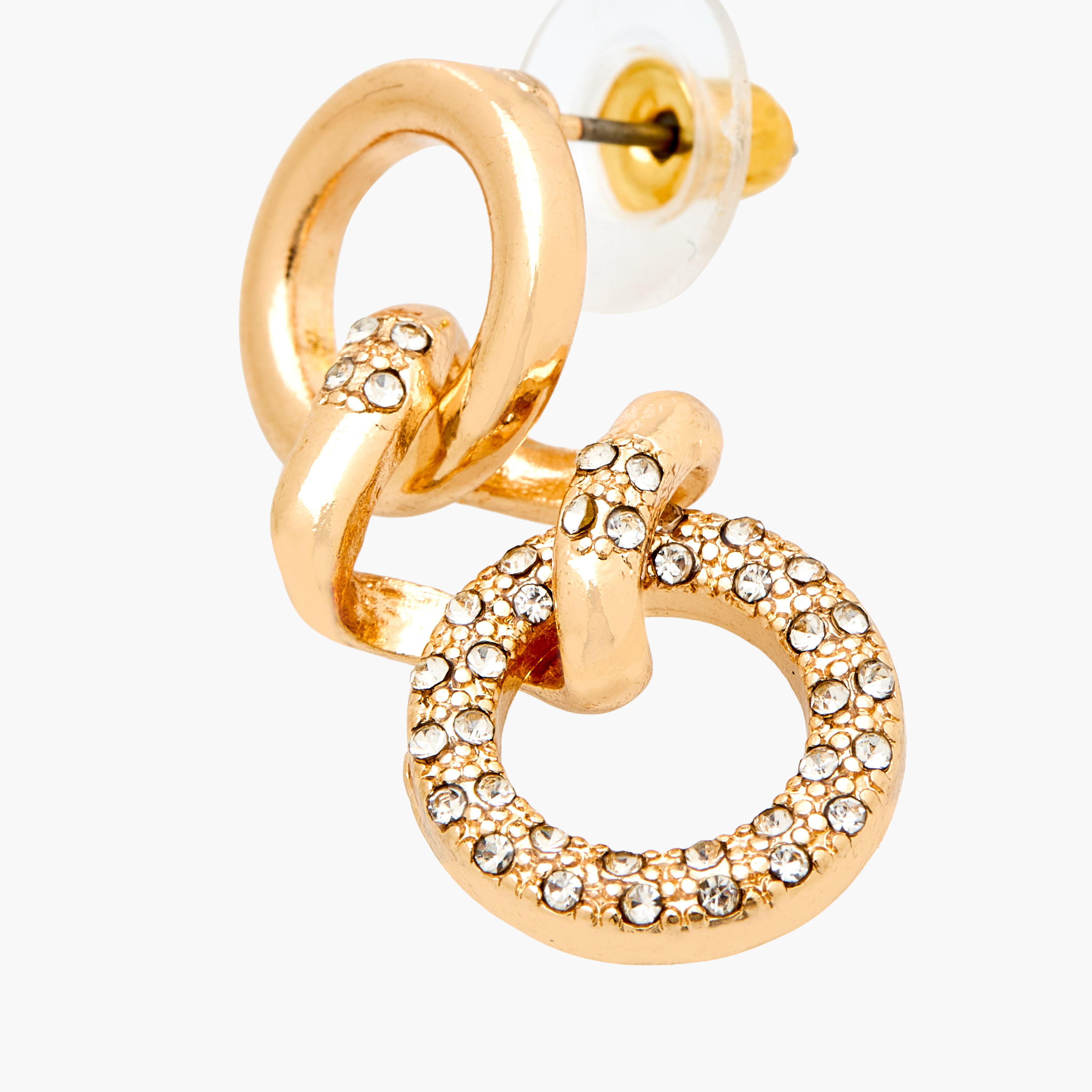 Gold Tone Embellished Drop Earrings with Pushback Closure-women-watchesandjewellery-jewellery-earrings-image-3