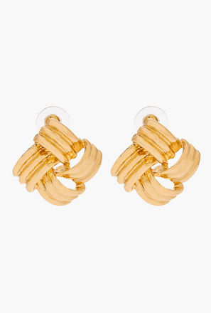 حلق دبوس عقدة بلون ذهبي ومكبس إغلاق-women-watchesandjewellery-jewellery-earrings-image-1