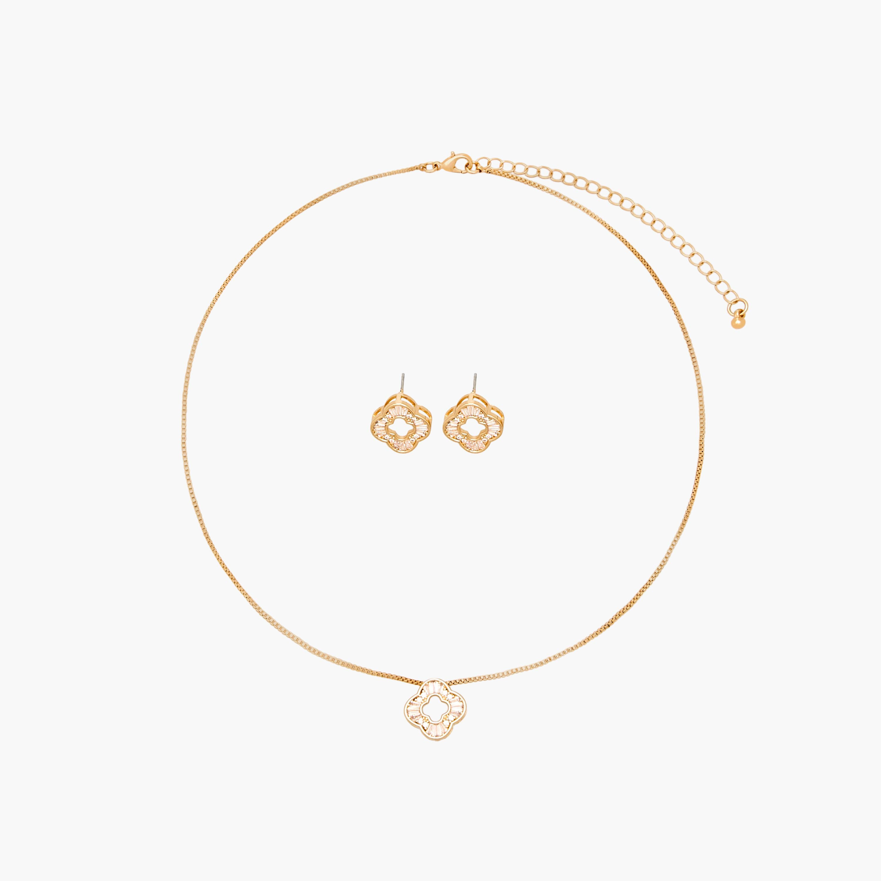 Set of 2 - Embellished Floral Necklace and Earrings-women-watchesandjewellery-jewellery-jewellerysets-image-1