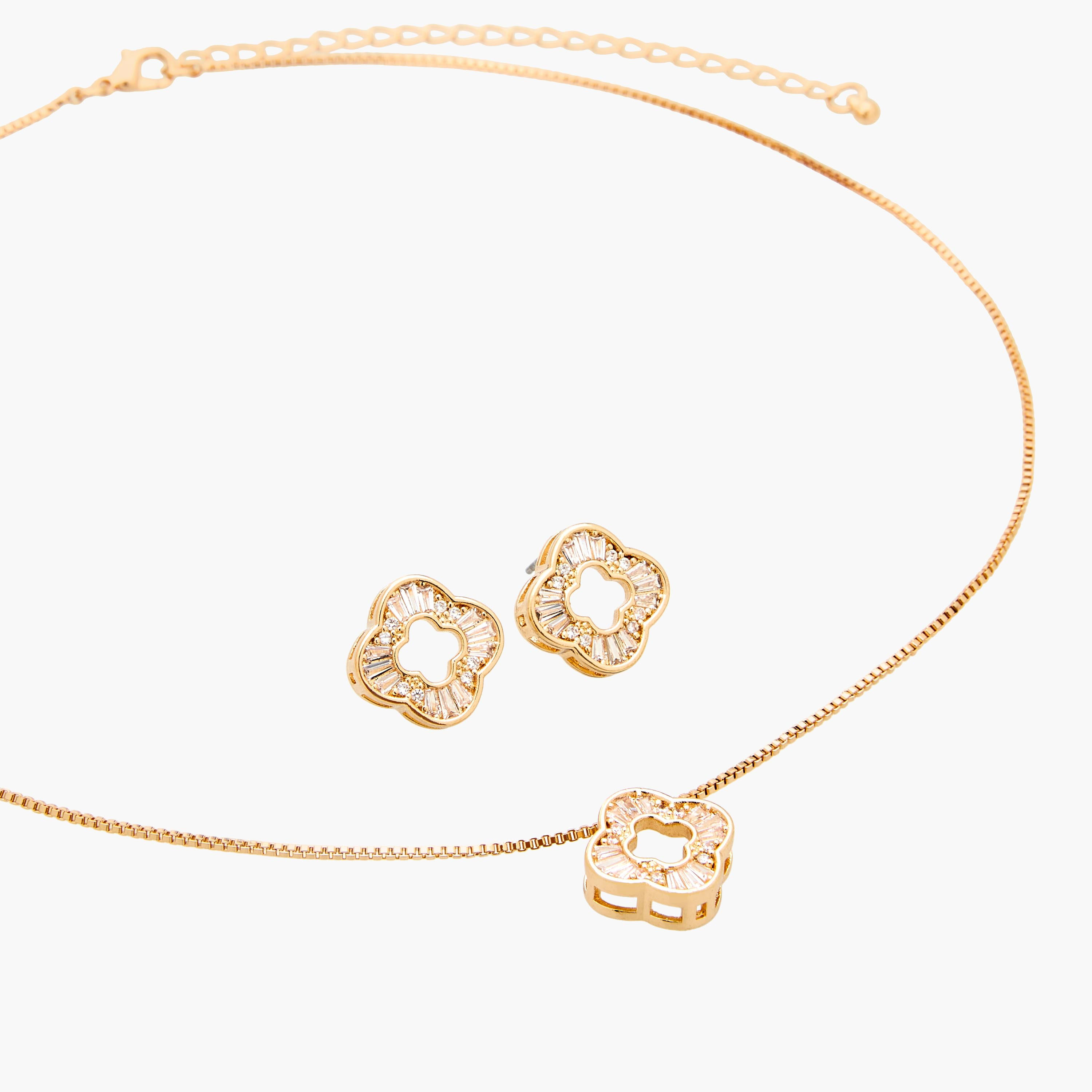 Set of 2 - Embellished Floral Necklace and Earrings-women-watchesandjewellery-jewellery-jewellerysets-image-3