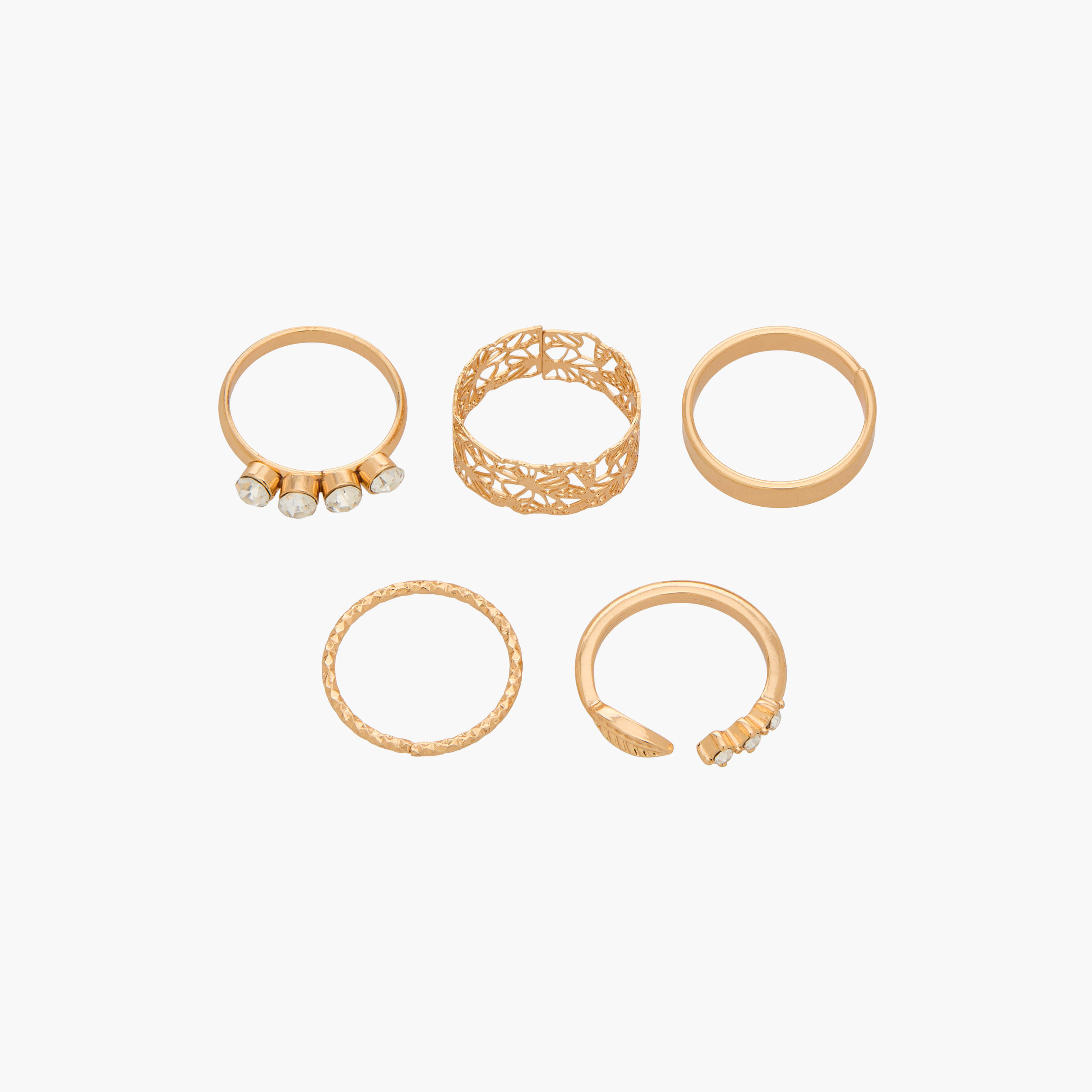 طقم خواتم بلون ذهبي متنوع - 5 قطع-women-watchesandjewellery-jewellery-rings-image-1