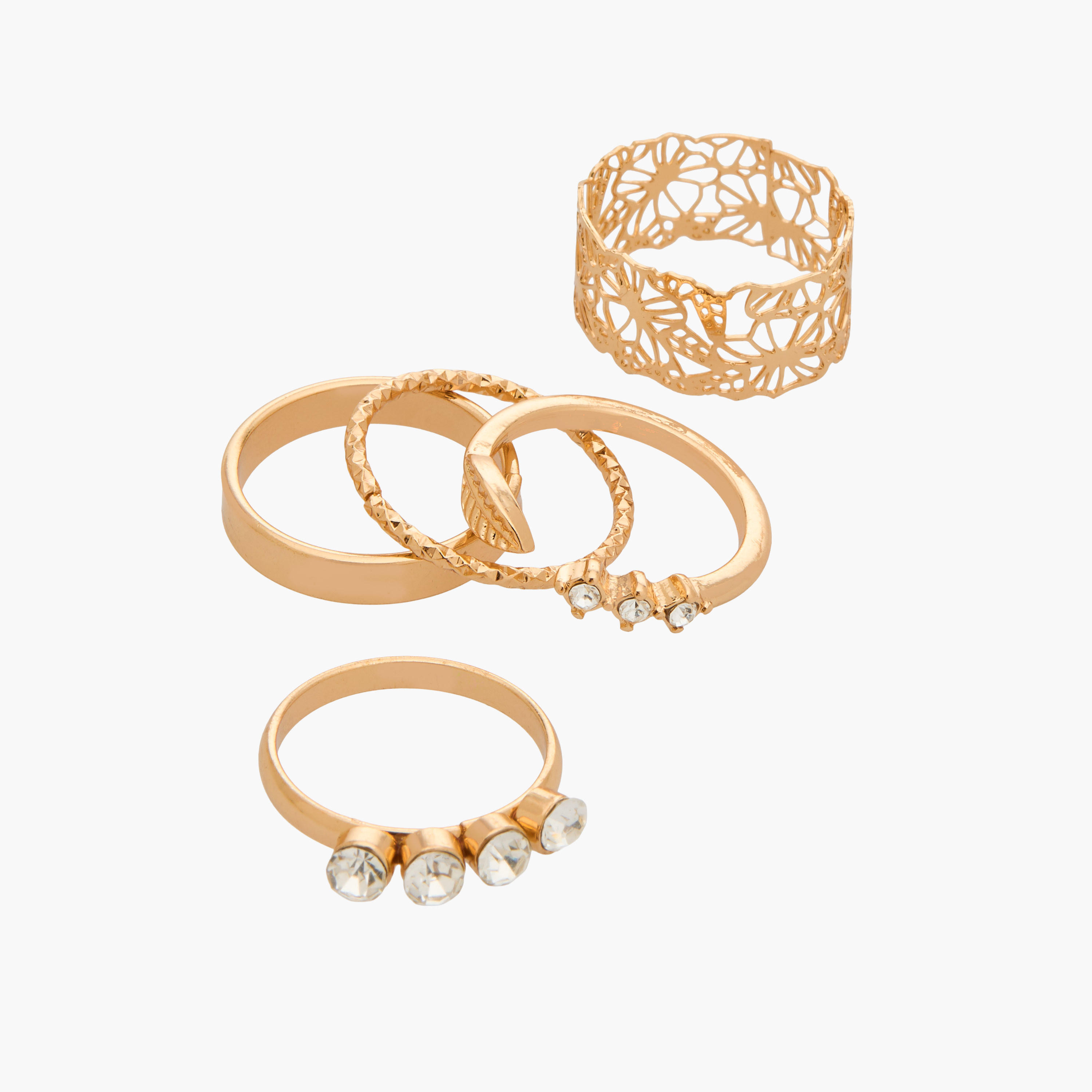 طقم خواتم بلون ذهبي متنوع - 5 قطع-women-watchesandjewellery-jewellery-rings-image-2