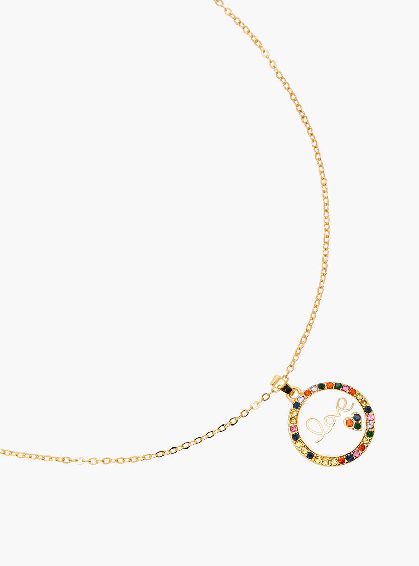 Gold Tone Stone Embellished Pendant Necklace with Lobster Clasp Closure-women-watchesandjewellery-jewellery-necklacesandpendants-image-2