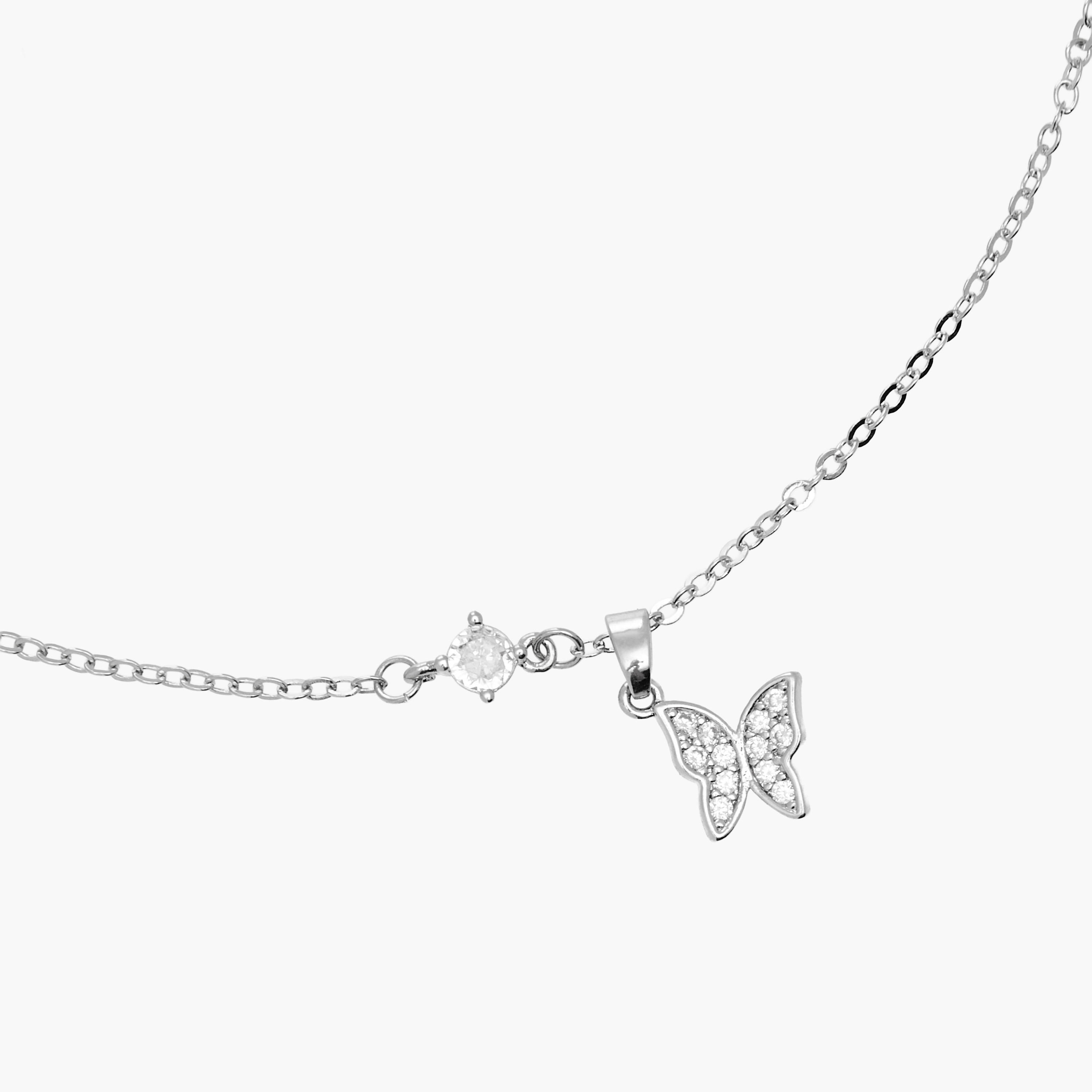Silver Tone Butterfly Pendant Necklace with Lobster Clasp Closure-women-watchesandjewellery-jewellery-necklacesandpendants-image-4