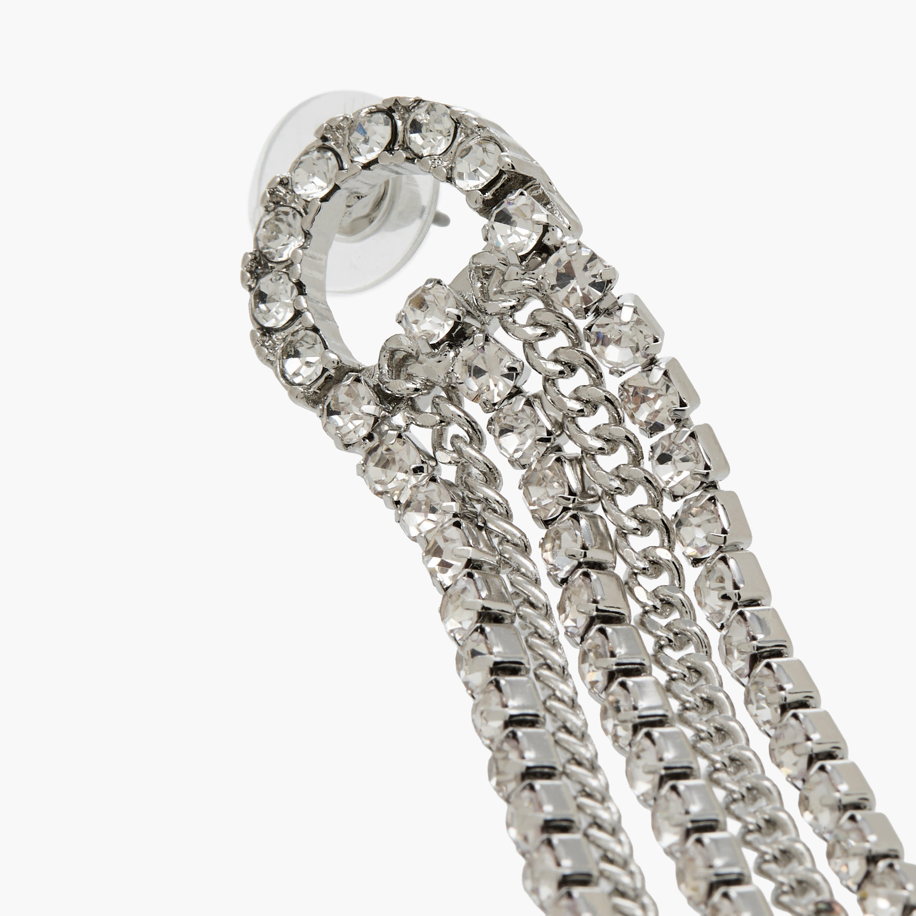 Silver Tone Tassel Earrings with Pushback Closure-women-watchesandjewellery-jewellery-earrings-image-3