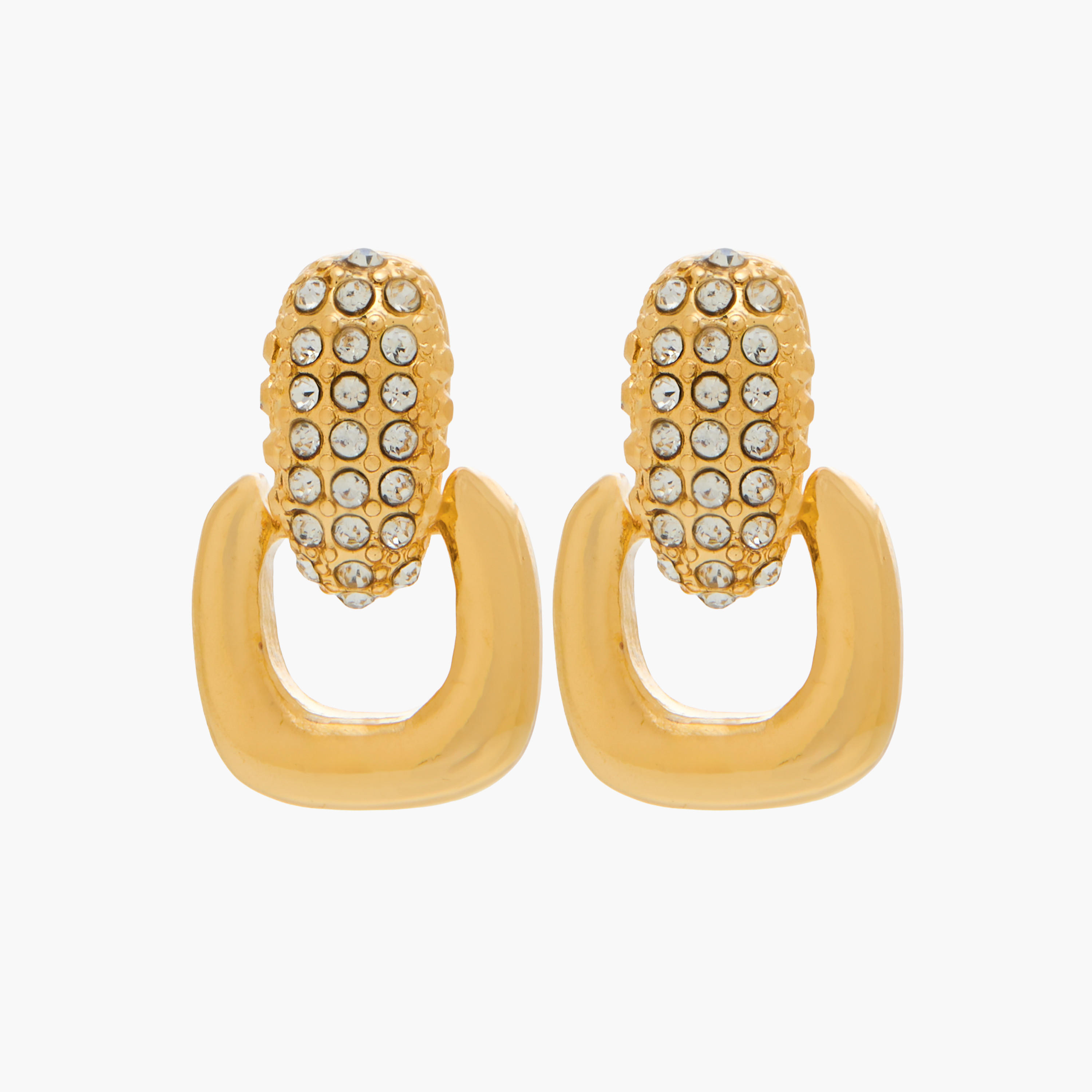 Gold Tone Stone Embellished Earrings with Pushback Closure-women-watchesandjewellery-jewellery-earrings-image-1