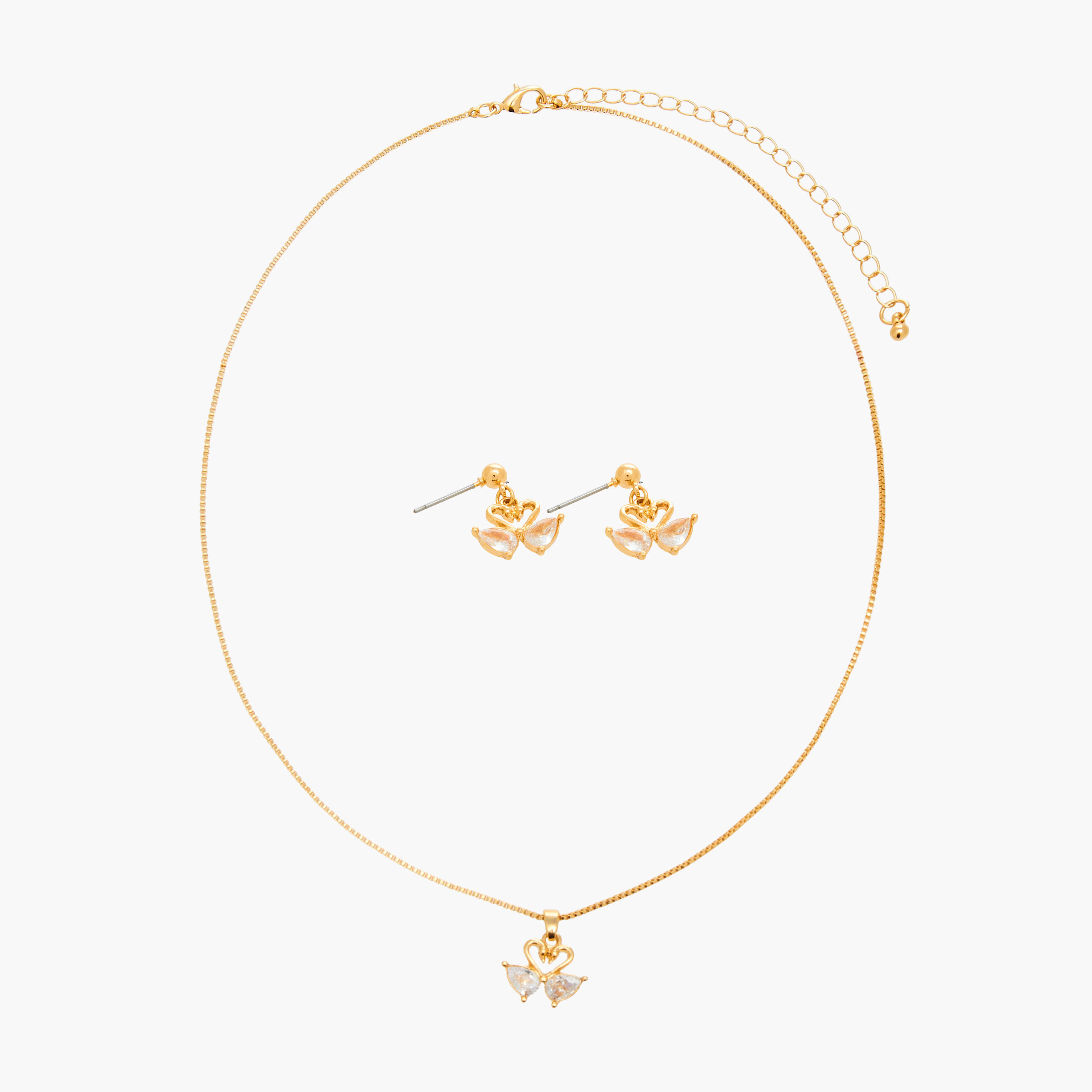 Set of 2 - Cubic Zirconia Stone Embellished Swan Necklace and Earrings-women-watchesandjewellery-jewellery-jewellerysets-image-1
