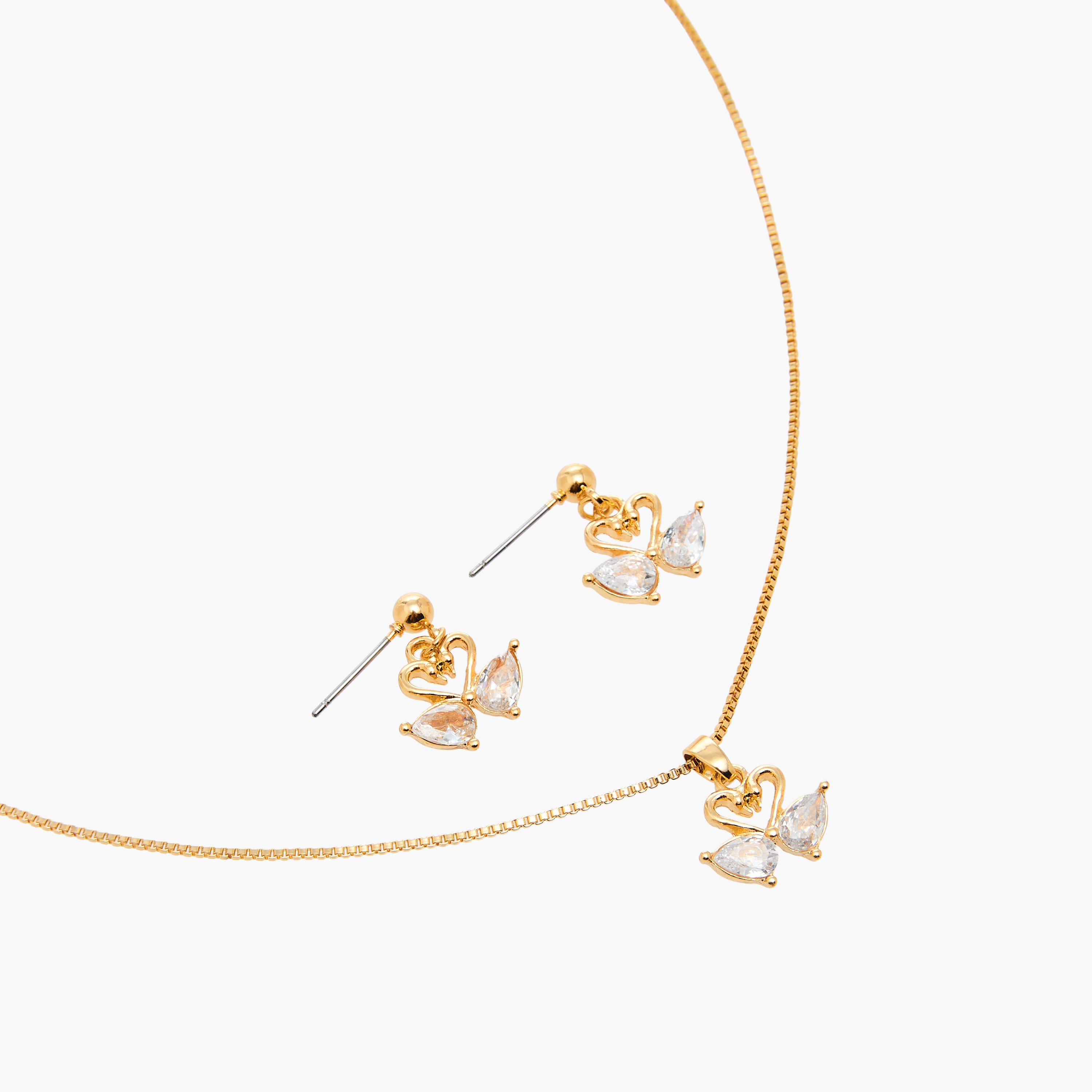 Set of 2 - Cubic Zirconia Stone Embellished Swan Necklace and Earrings-women-watchesandjewellery-jewellery-jewellerysets-image-3