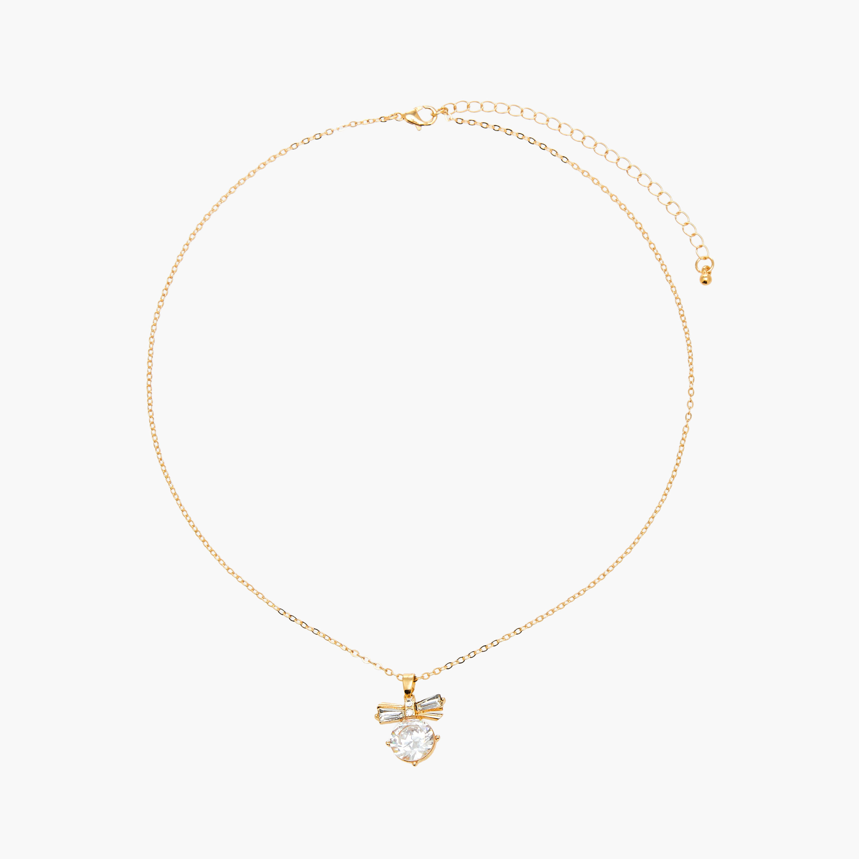 Gold Toned Pendant Necklace with Cubic Zirconia Stone Embellished Bow-women-watchesandjewellery-jewellery-necklacesandpendants-image-1