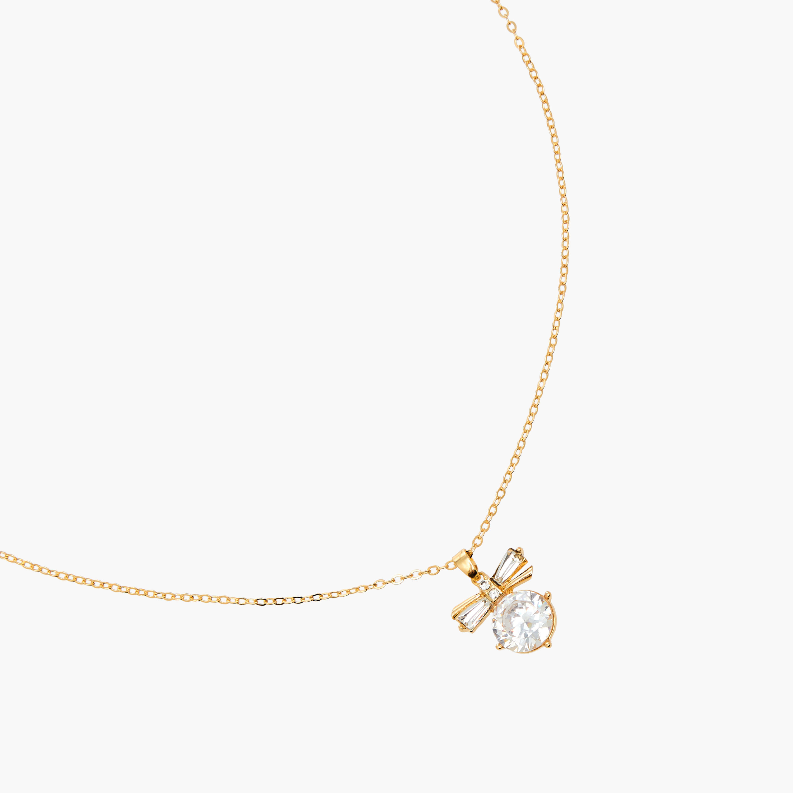 Gold Toned Pendant Necklace with Cubic Zirconia Stone Embellished Bow-women-watchesandjewellery-jewellery-necklacesandpendants-image-2