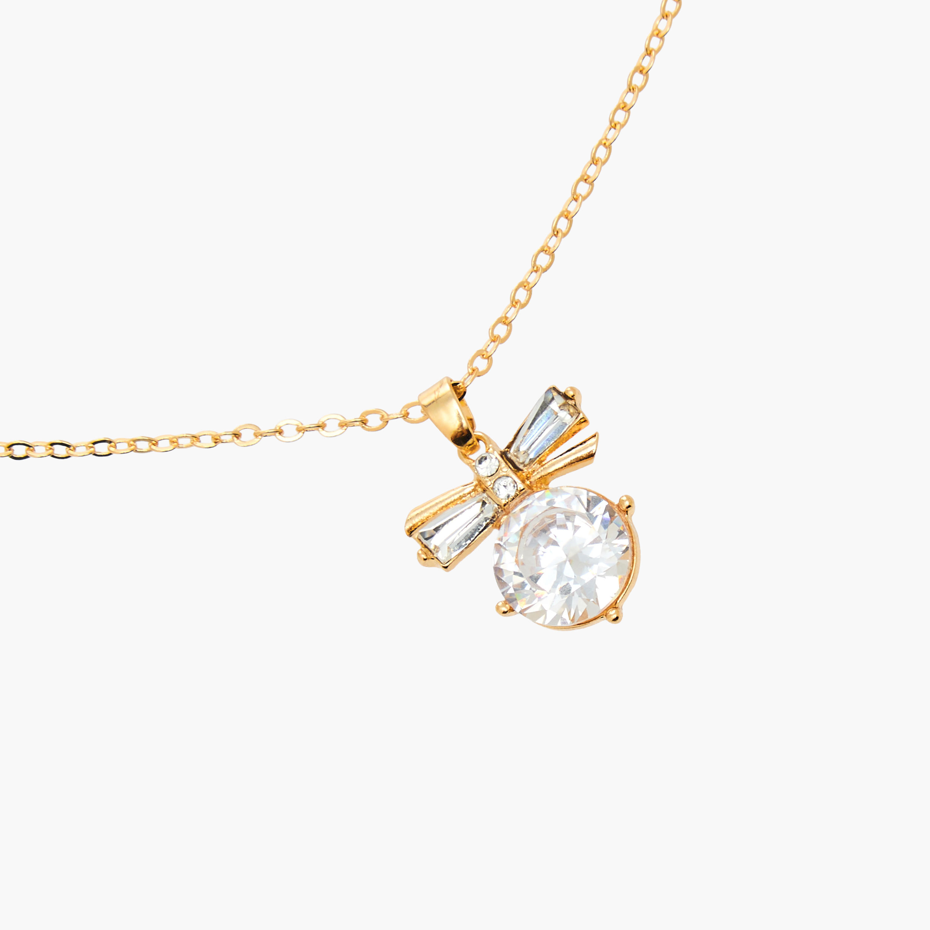 Gold Toned Pendant Necklace with Cubic Zirconia Stone Embellished Bow-women-watchesandjewellery-jewellery-necklacesandpendants-image-4
