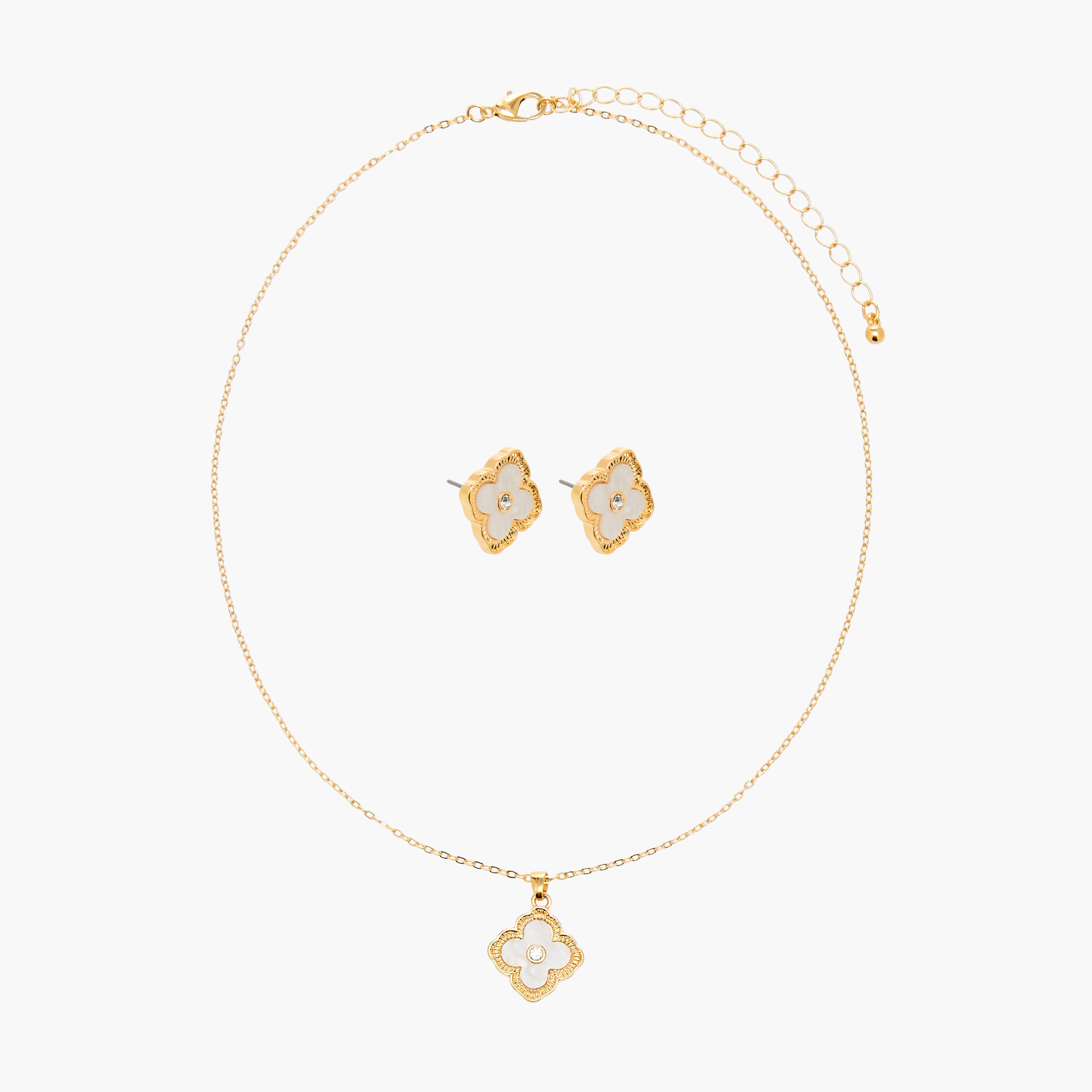Set of 2 - Stone Embellished Floral Pendant Necklace and Earrings-women-watchesandjewellery-jewellery-jewellerysets-image-1