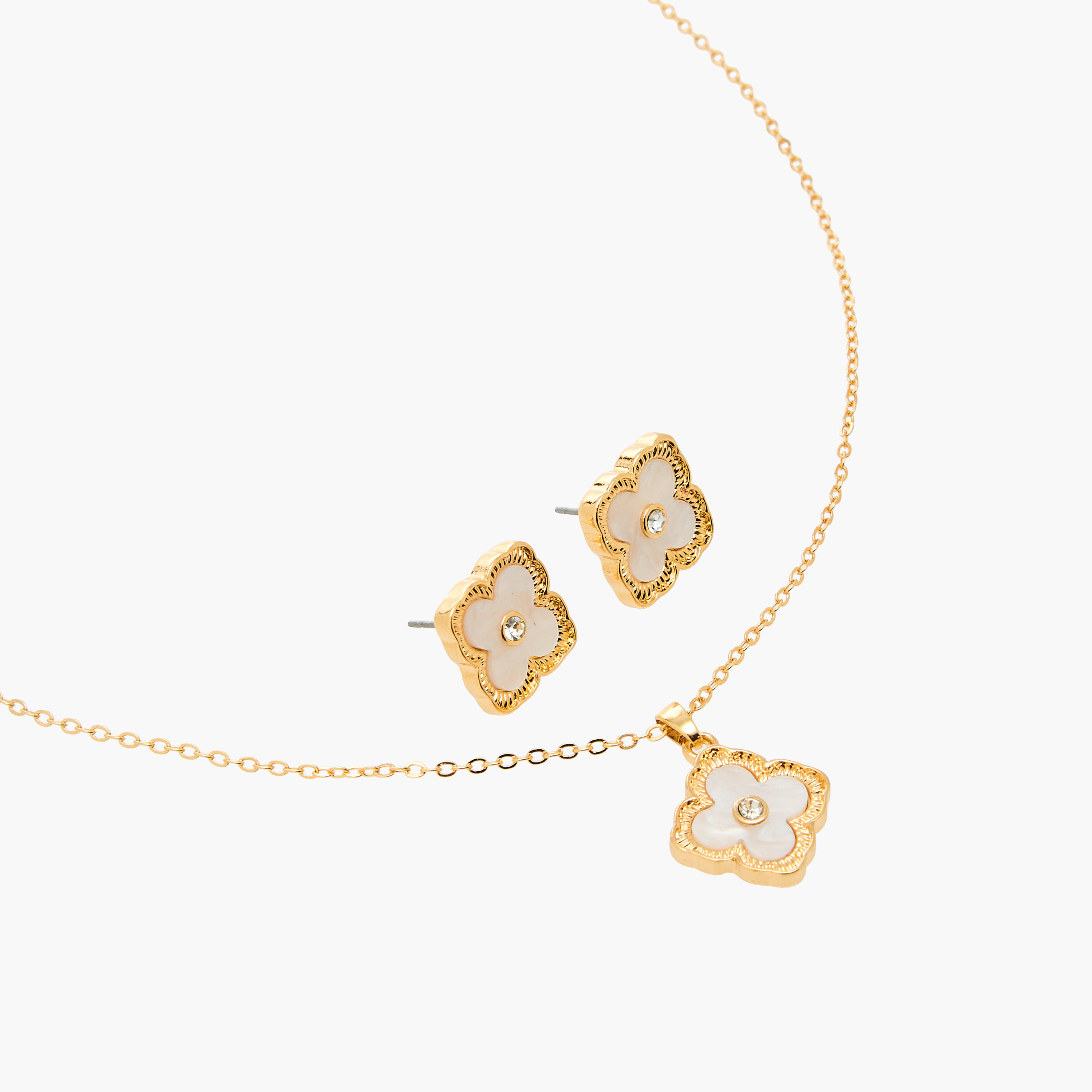 Set of 2 - Stone Embellished Floral Pendant Necklace and Earrings-women-watchesandjewellery-jewellery-jewellerysets-image-3