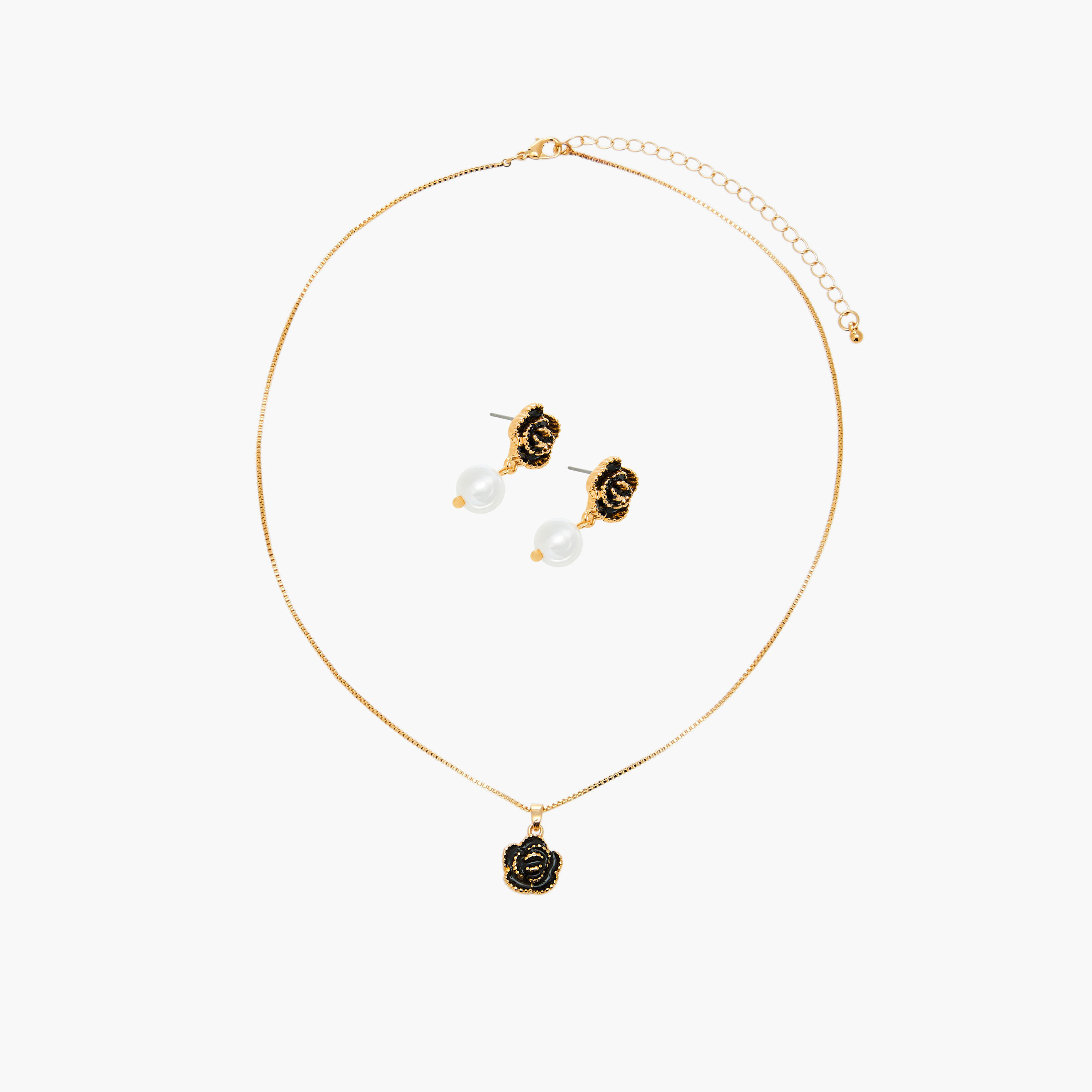 Set of 2 - Floral Embellished Pendant Necklace and Earrings-women-watchesandjewellery-jewellery-jewellerysets-image-3