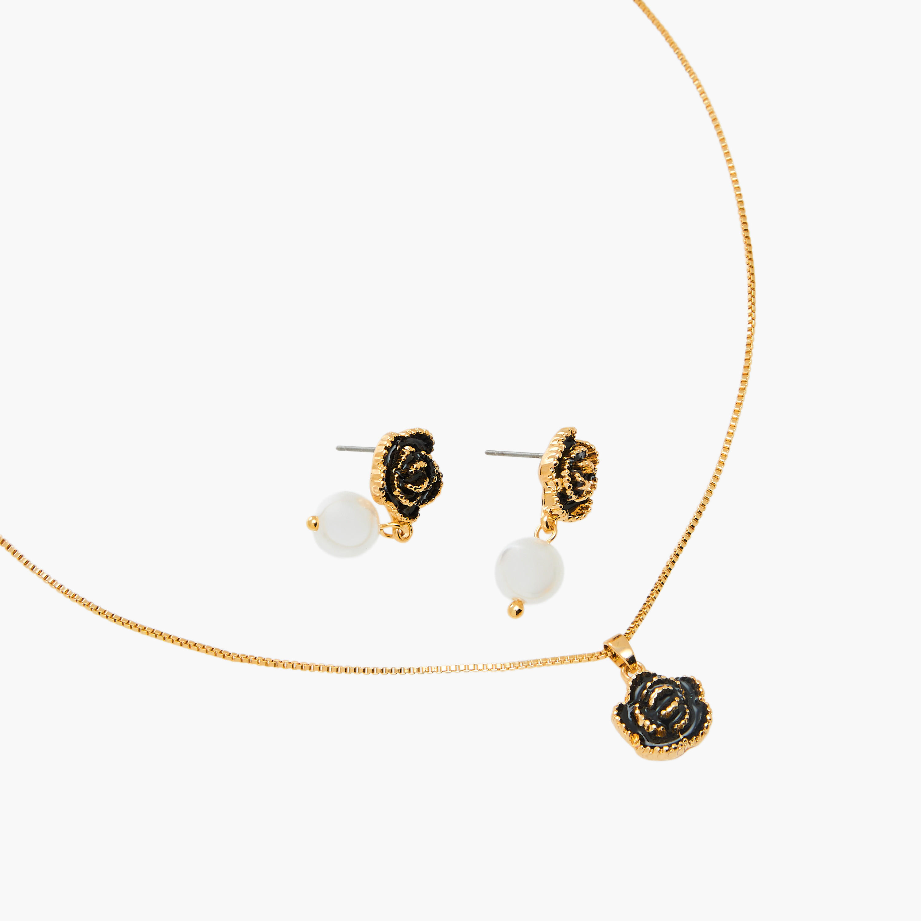Set of 2 - Floral Embellished Pendant Necklace and Earrings-women-watchesandjewellery-jewellery-jewellerysets-image-4