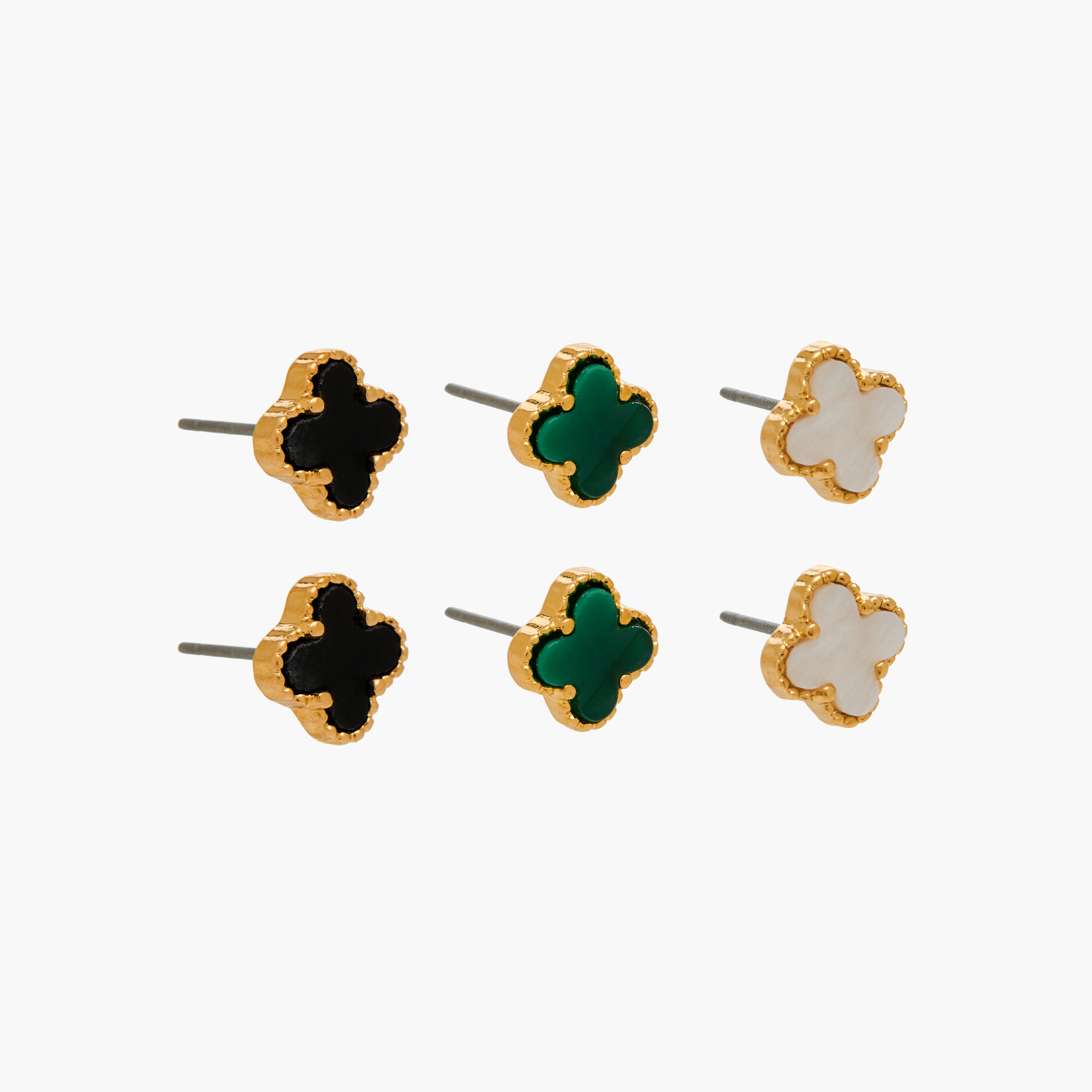 Set of 3 - Gold Tone Floral Stud Earrings with Pushback Closure-women-watchesandjewellery-jewellery-earrings-image-1