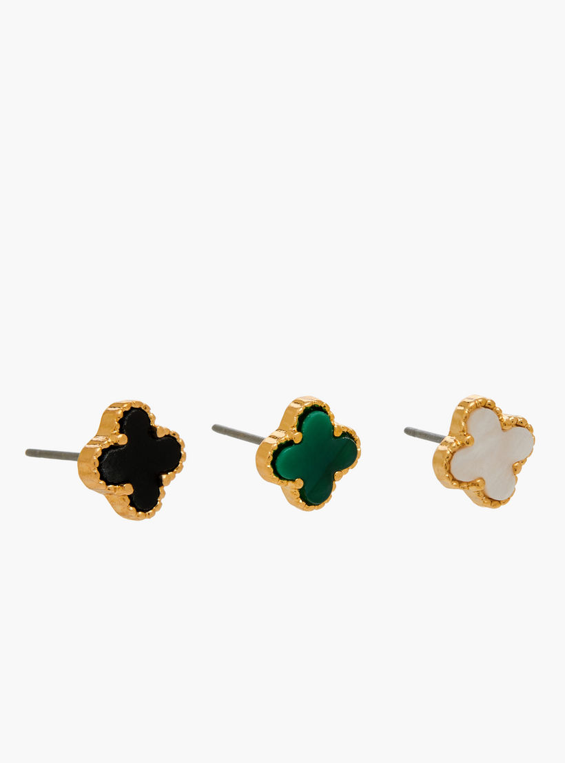 Set of 3 - Gold Tone Floral Stud Earrings with Pushback Closure-women-watchesandjewellery-jewellery-earrings-image-2