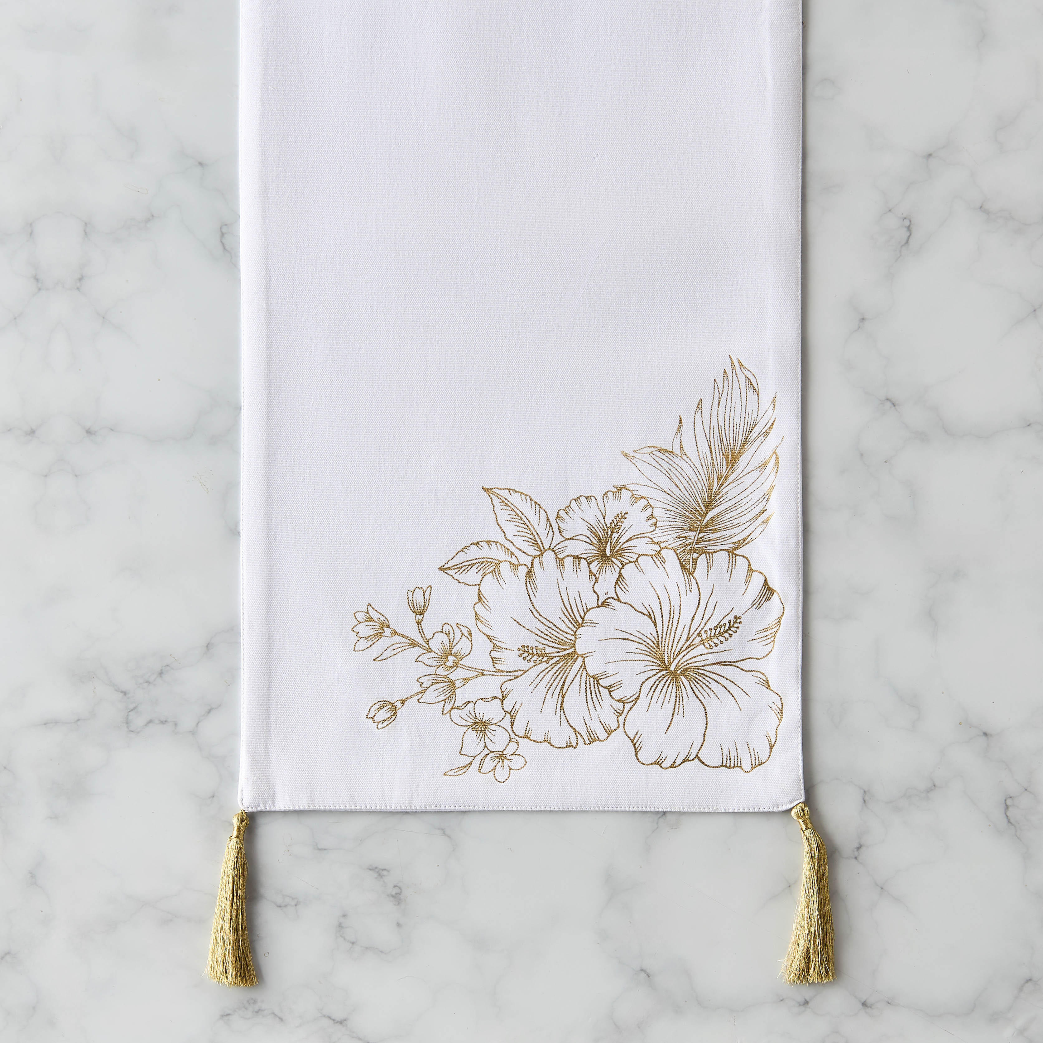 Summer Hot Flower Foil Print Table Runner with Tassel Detail - 33x180 cms-household-dining-tablelinen-runnersandtablecovers-image-3