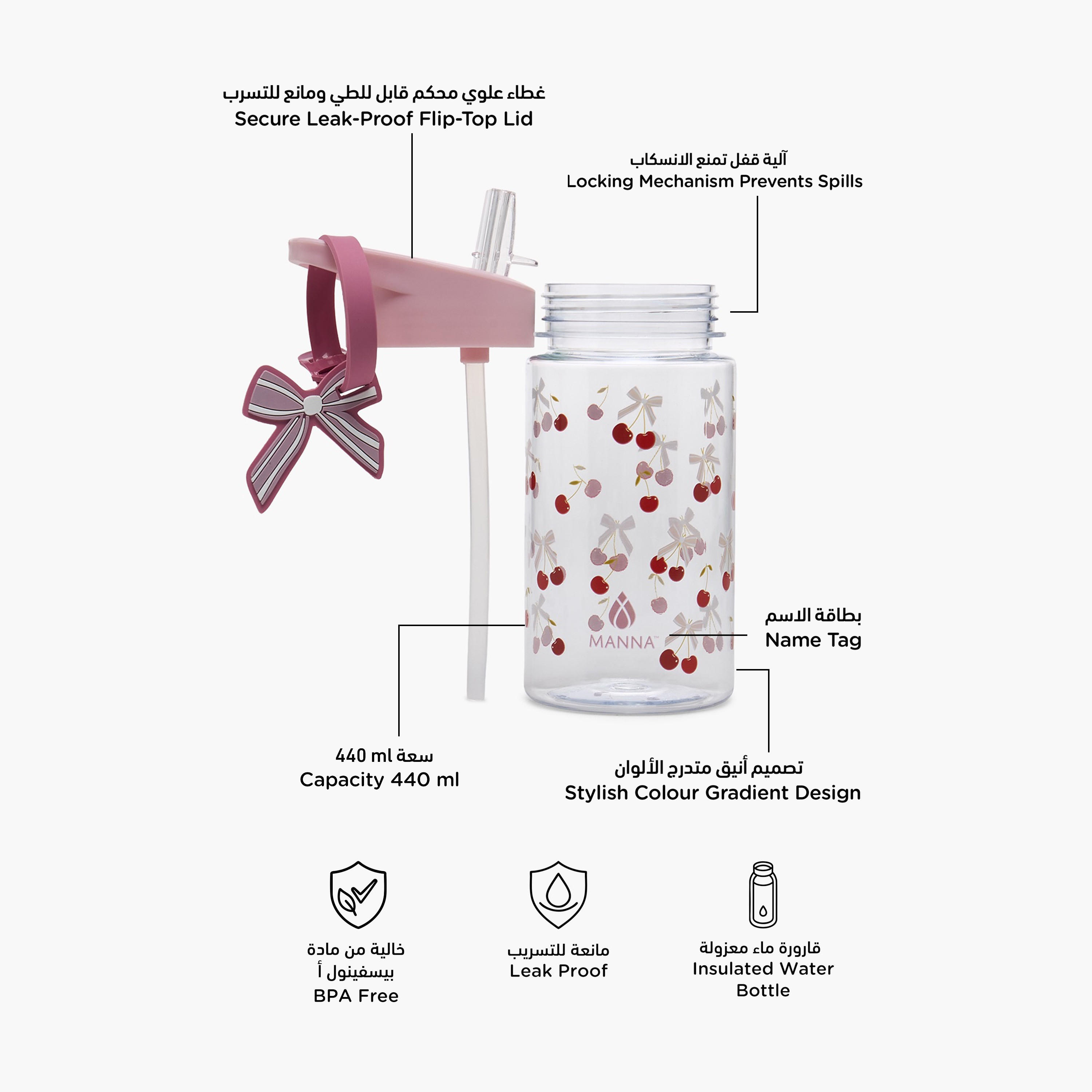 قارورة مياه بفوهة قلابة ومقبض وطبعات من مانا - 444 مل-school-waterbottles-image-2