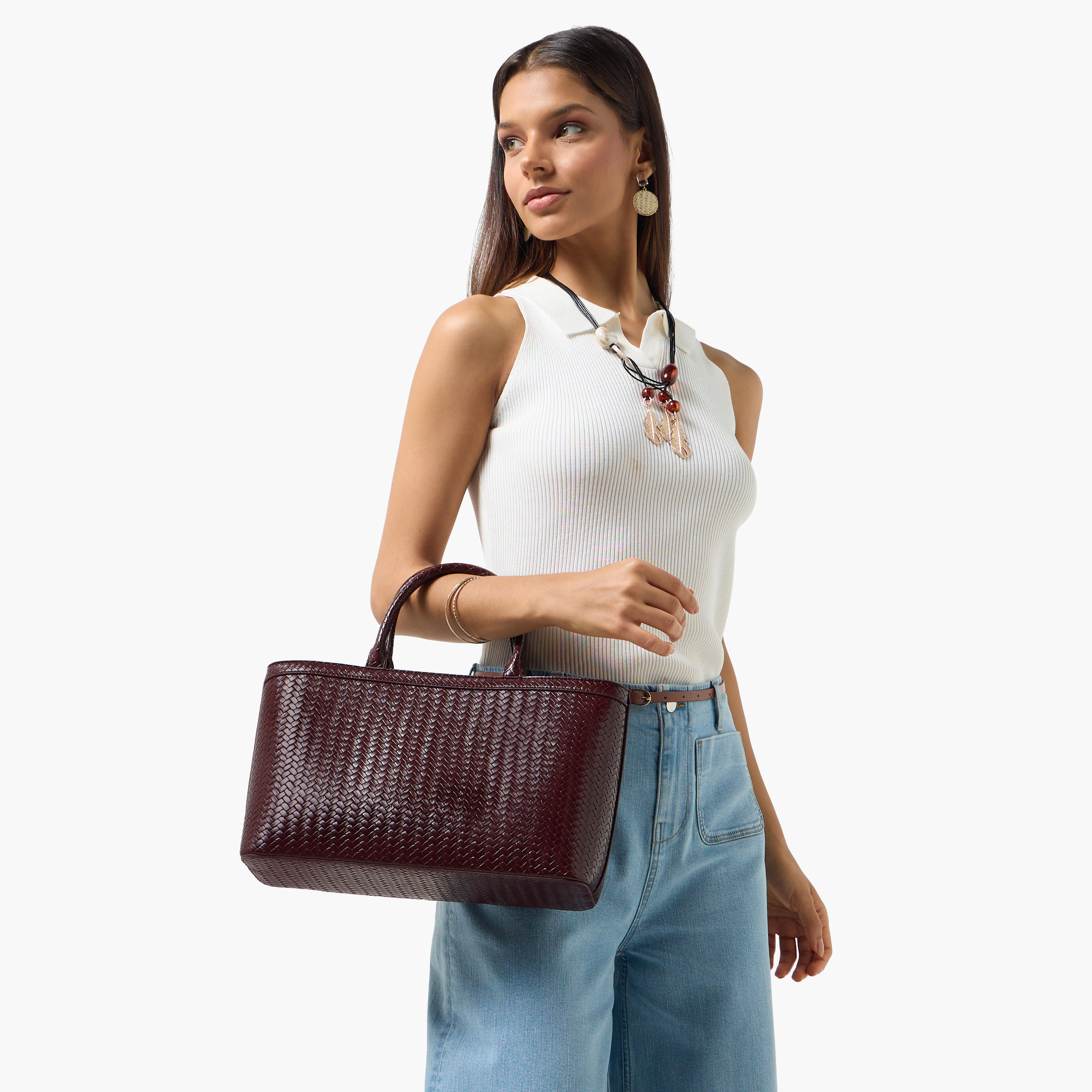 Sasha Weave Textured Tote Bag with Zip Closure-women-bagsandwallets-handbags-image-8