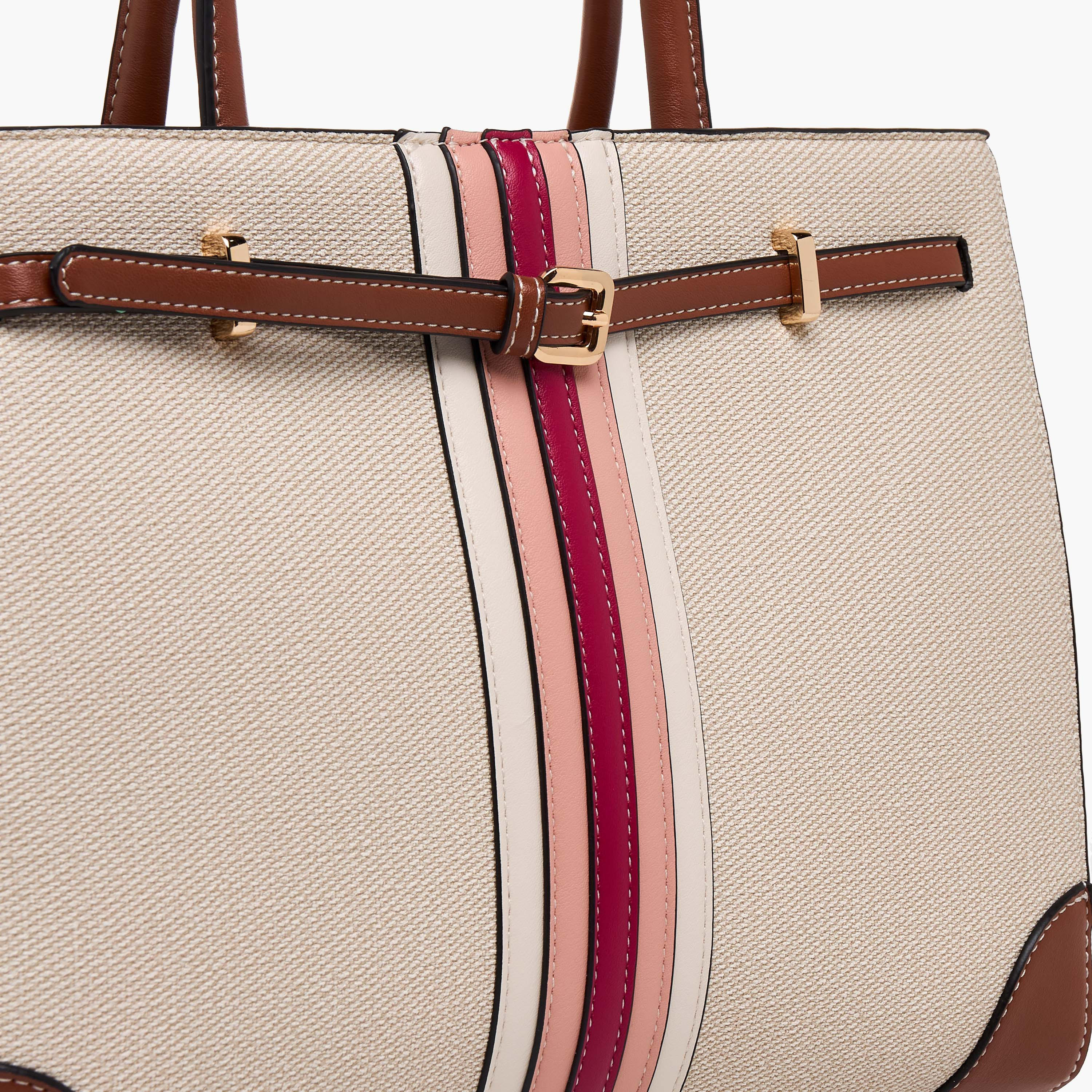 Sasha Textured Tote Bag with Zip Closure-women-bagsandwallets-handbags-image-4