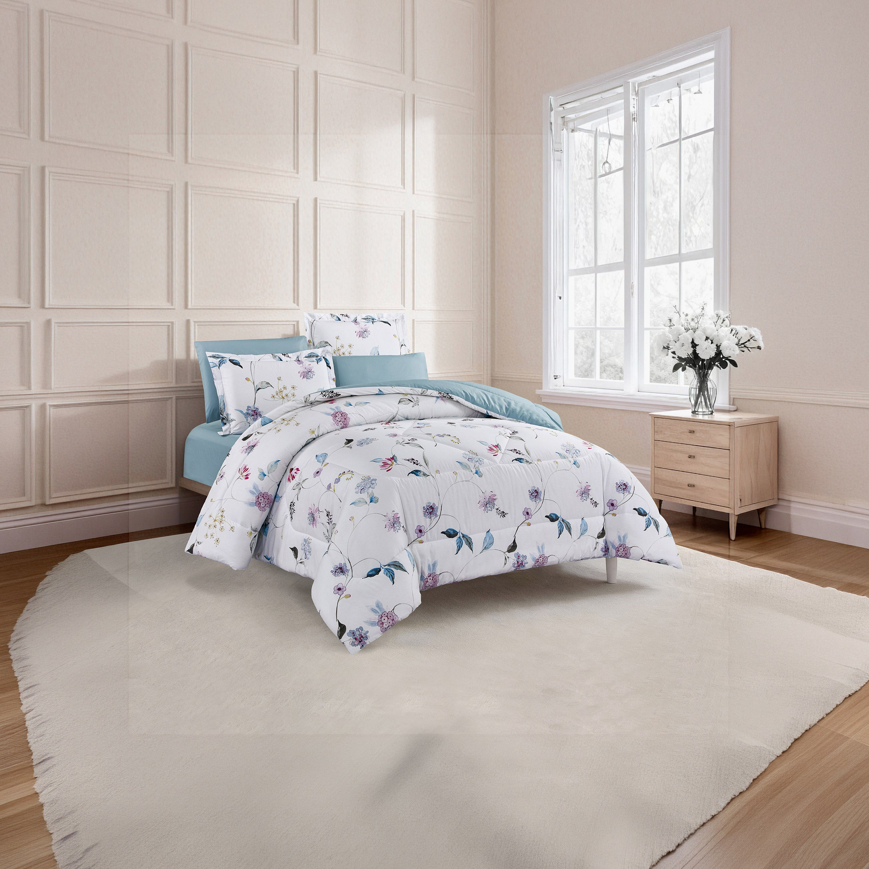 طقم لحاف قطني 100% من يونيك هوم، مناسب لجميع الفصول، 4 قطع، مقاس مزدوج - 170×230 سم-household-bedding-comfortersandbedspreads-comforters-image-2