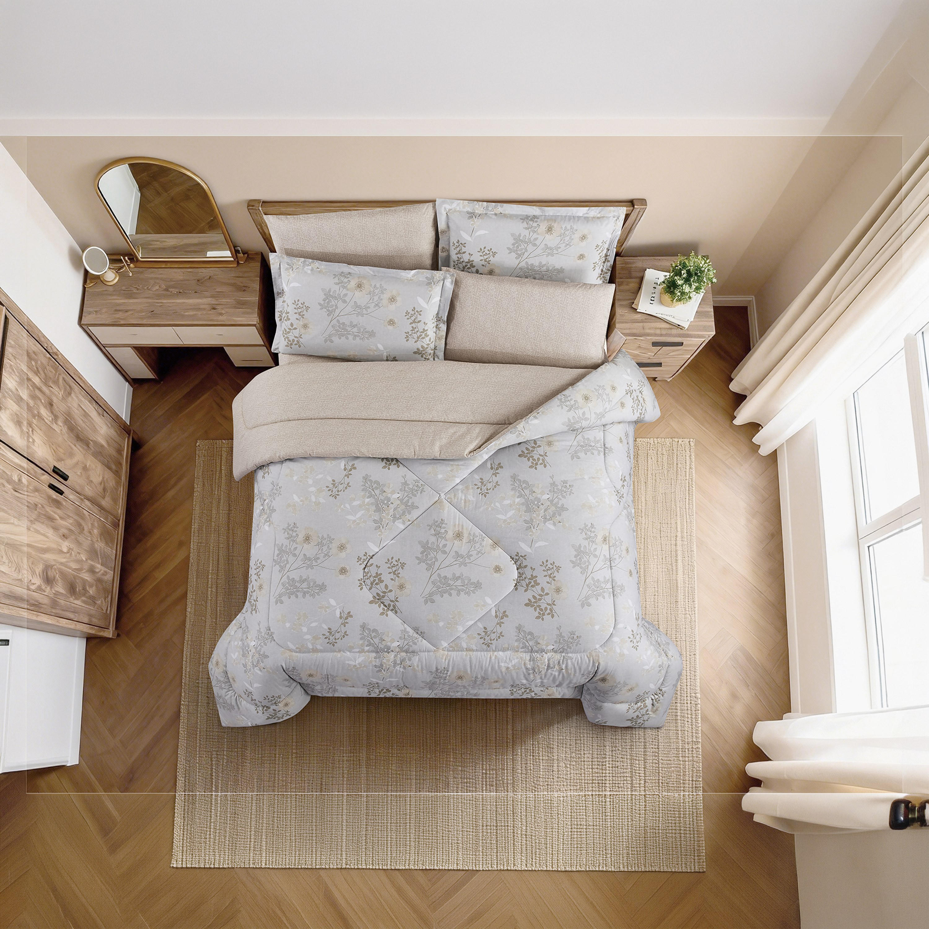 طقم لحاف قطني 100% من يونيك هوم، مناسب لجميع الفصول، 4 قطع، مقاس مزدوج - 170×230 سم-household-bedding-comfortersandbedspreads-comforters-image-1