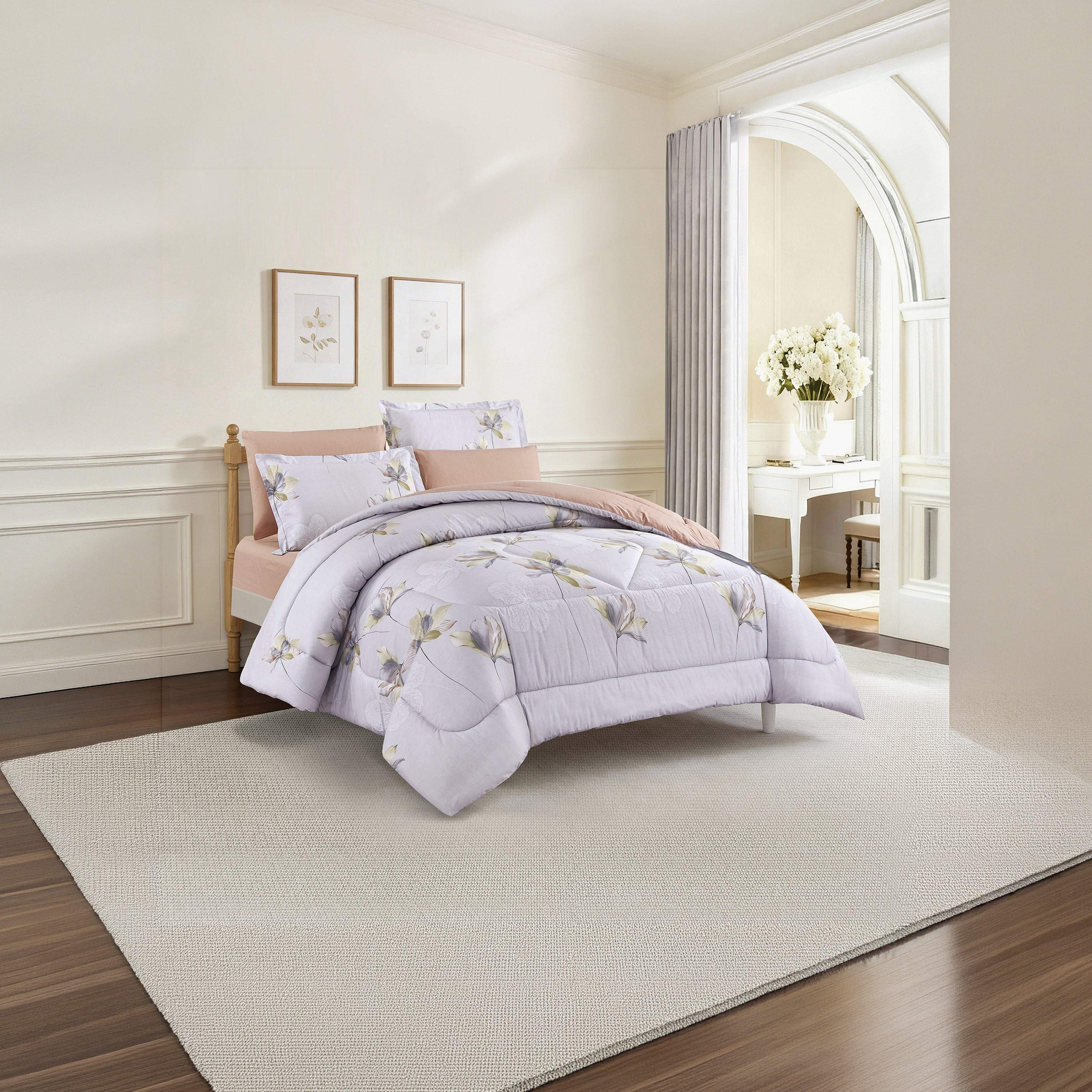 طقم لحاف قطني 100% من يونيك هوم، مناسب لجميع الفصول، 4 قطع، مقاس مزدوج - 170×230 سم-household-bedding-comfortersandbedspreads-comforters-image-2