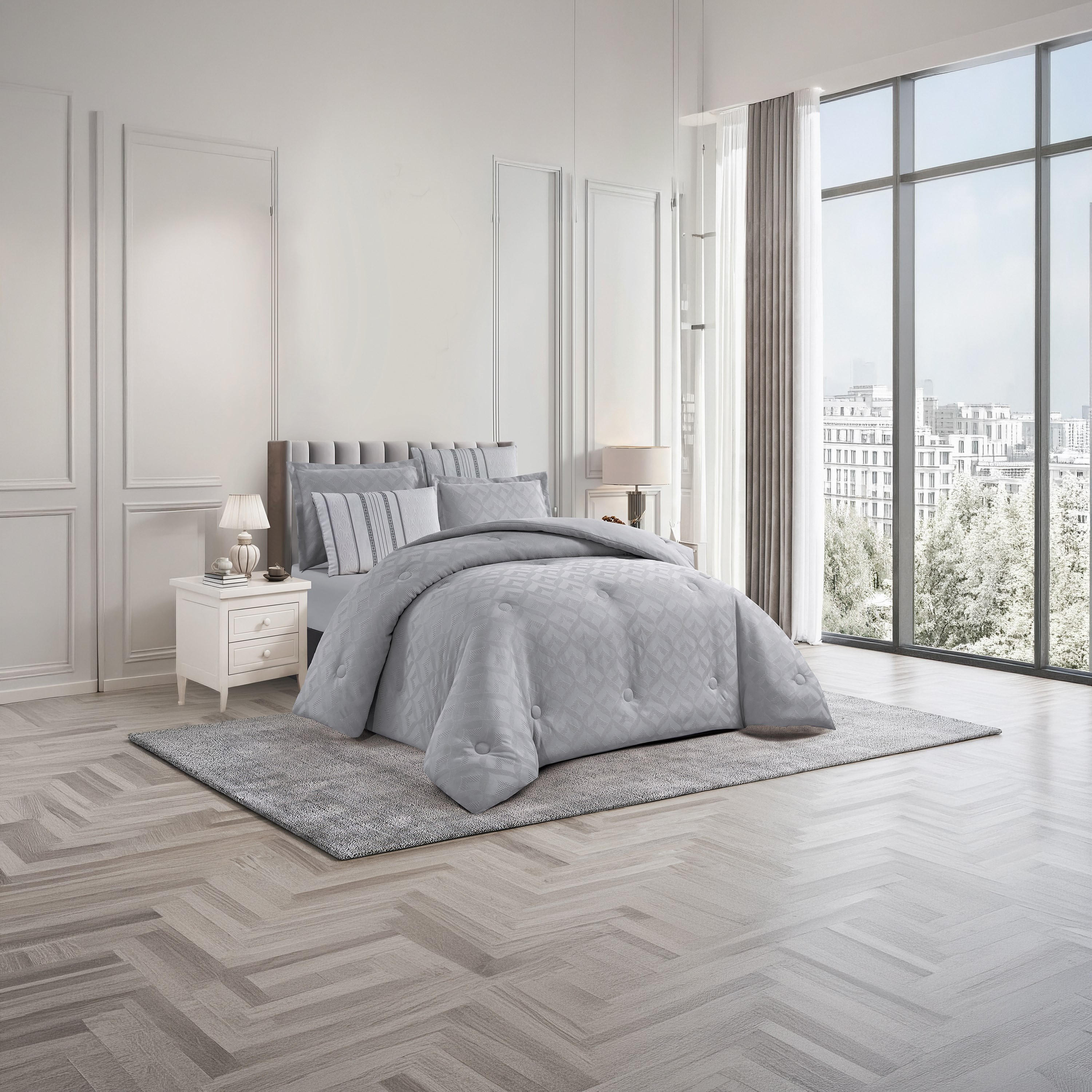 طقم لحاف فاخر من يونيك هوم، بنقشة الوافل، مكون من 6 قطع، مقاس سوبر كينج - 260×240 سم-household-bedding-comfortersandbedspreads-comforters-image-1