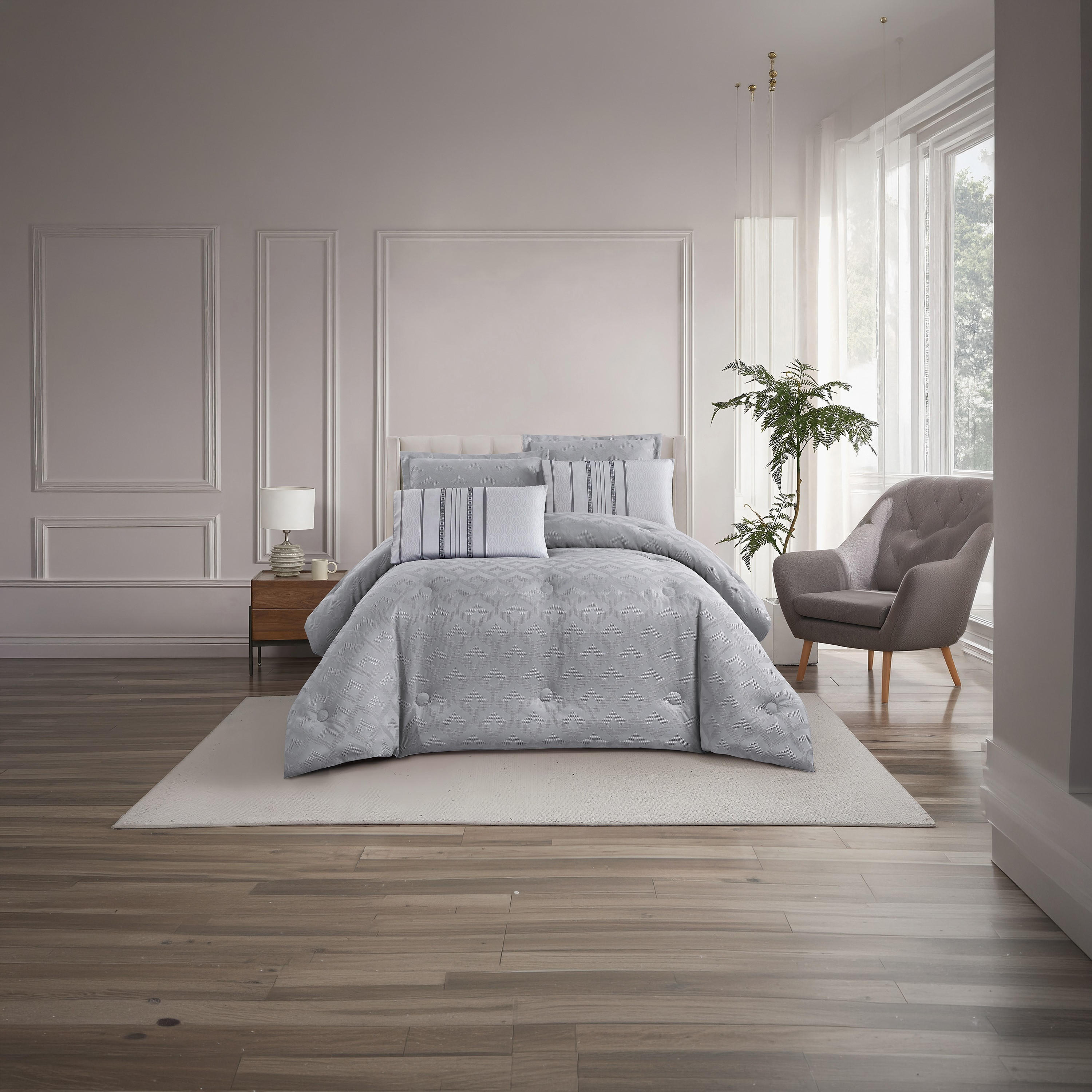 طقم لحاف فاخر من يونيك هوم، بنقشة الوافل، مكون من 6 قطع، مقاس سوبر كينج - 260×240 سم-household-bedding-comfortersandbedspreads-comforters-image-2