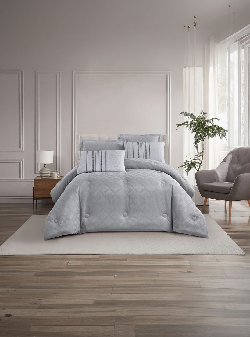 طقم لحاف فاخر من يونيك هوم، بنقشة الوافل، مكون من 6 قطع، مقاس سوبر كينج - 260×240 سم-household-bedding-comfortersandbedspreads-comforters-image-2