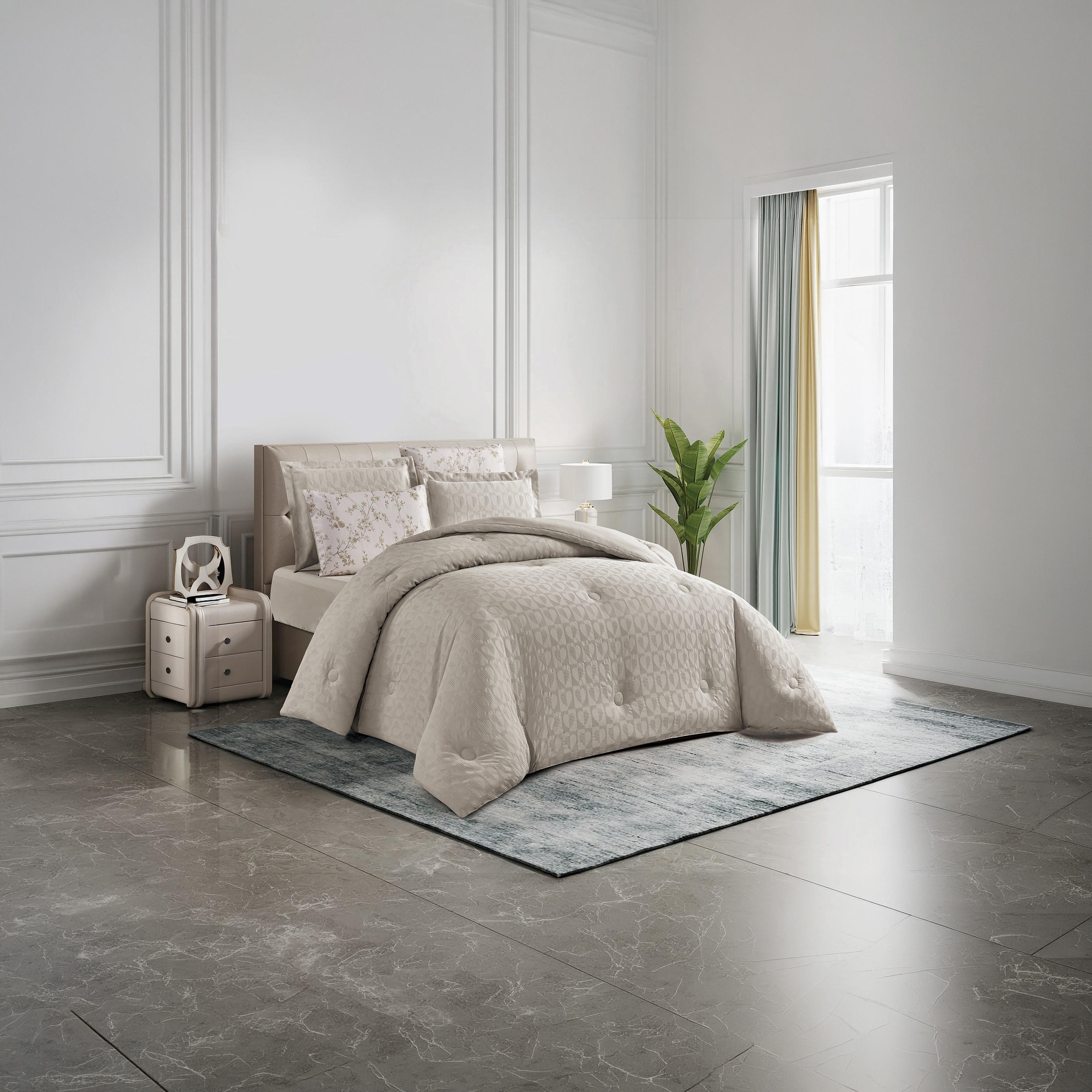 طقم لحاف فاخر من يونيك هوم، بنقشة الوافل، مكون من 6 قطع، مقاس سوبر كينج - 260×240 سم-household-bedding-comfortersandbedspreads-comforters-image-2