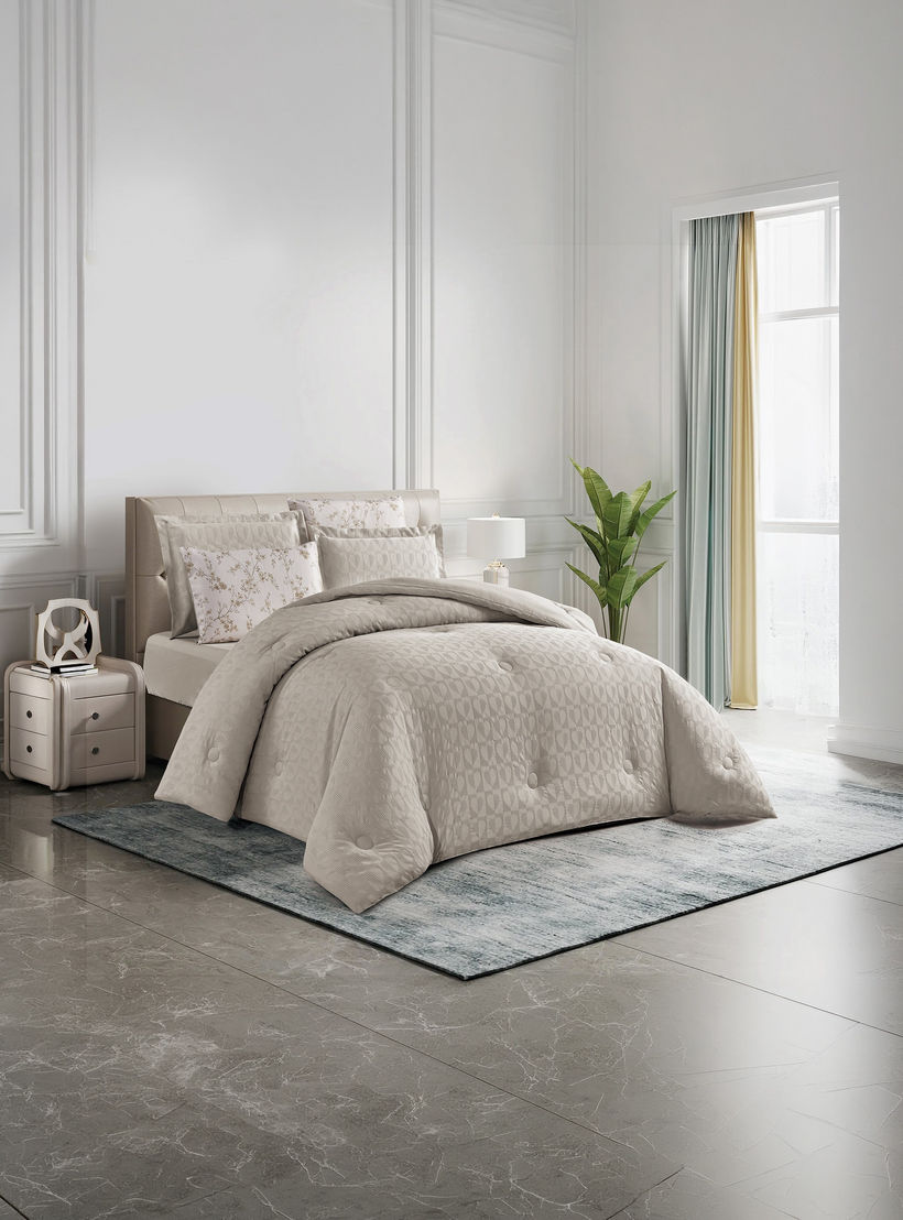 طقم لحاف فاخر من يونيك هوم، بنقشة الوافل، مكون من 6 قطع، مقاس سوبر كينج - 260×240 سم-household-bedding-comfortersandbedspreads-comforters-image-2