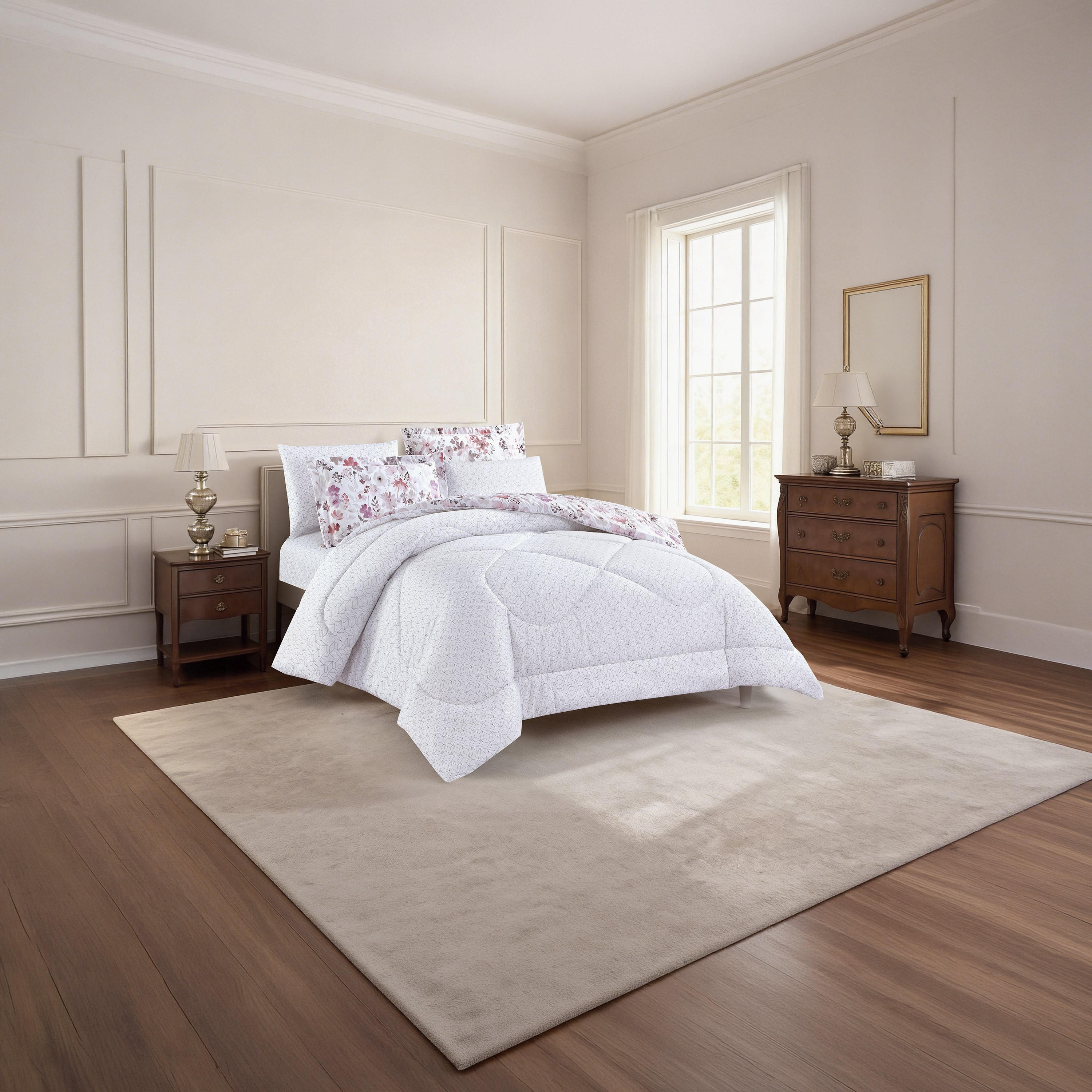 Unique Home All Season Printed Reversible Comforter Set 6pcs Super King Size - 240x260 cms-household-bedding-comfortersandbedspreads-comforters-image-2