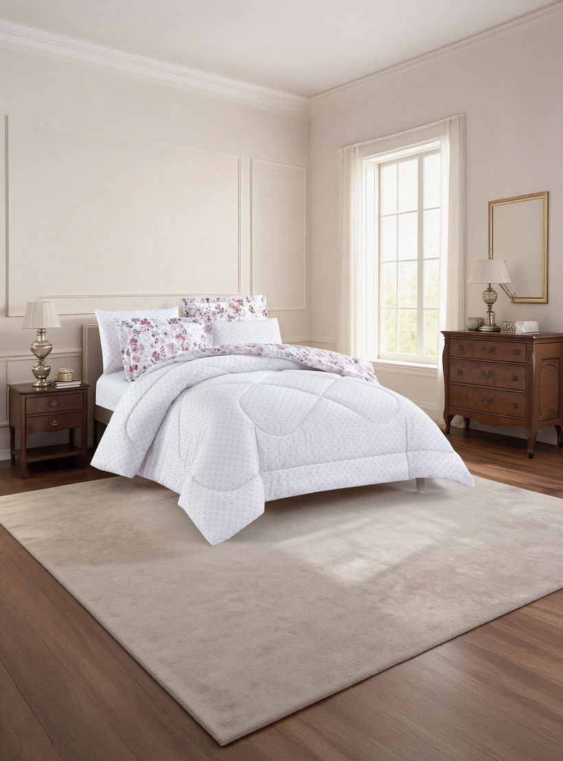 Unique Home All Season Printed Reversible Comforter Set 6pcs Super King Size - 240x260 cms-household-bedding-comfortersandbedspreads-comforters-image-2